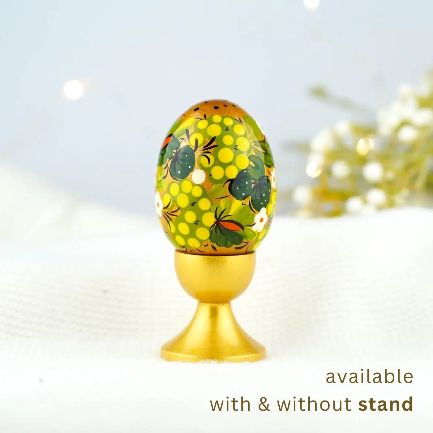 Hand-painted Green Wooden Easter Egg - Ukrainian Pysanky Egg