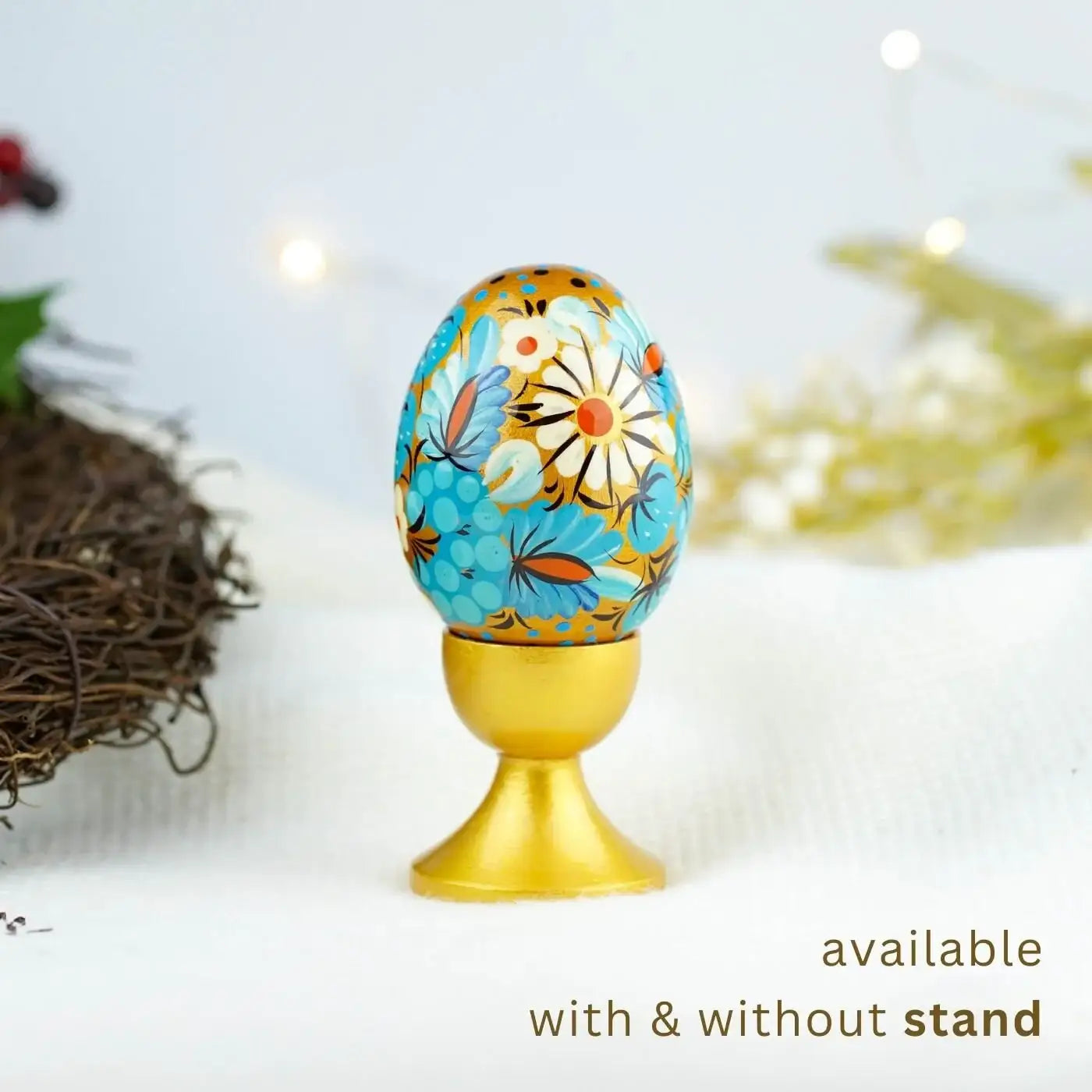 Hand-painted Wooden Easter Egg - Blue Flower Petrykivka Egg