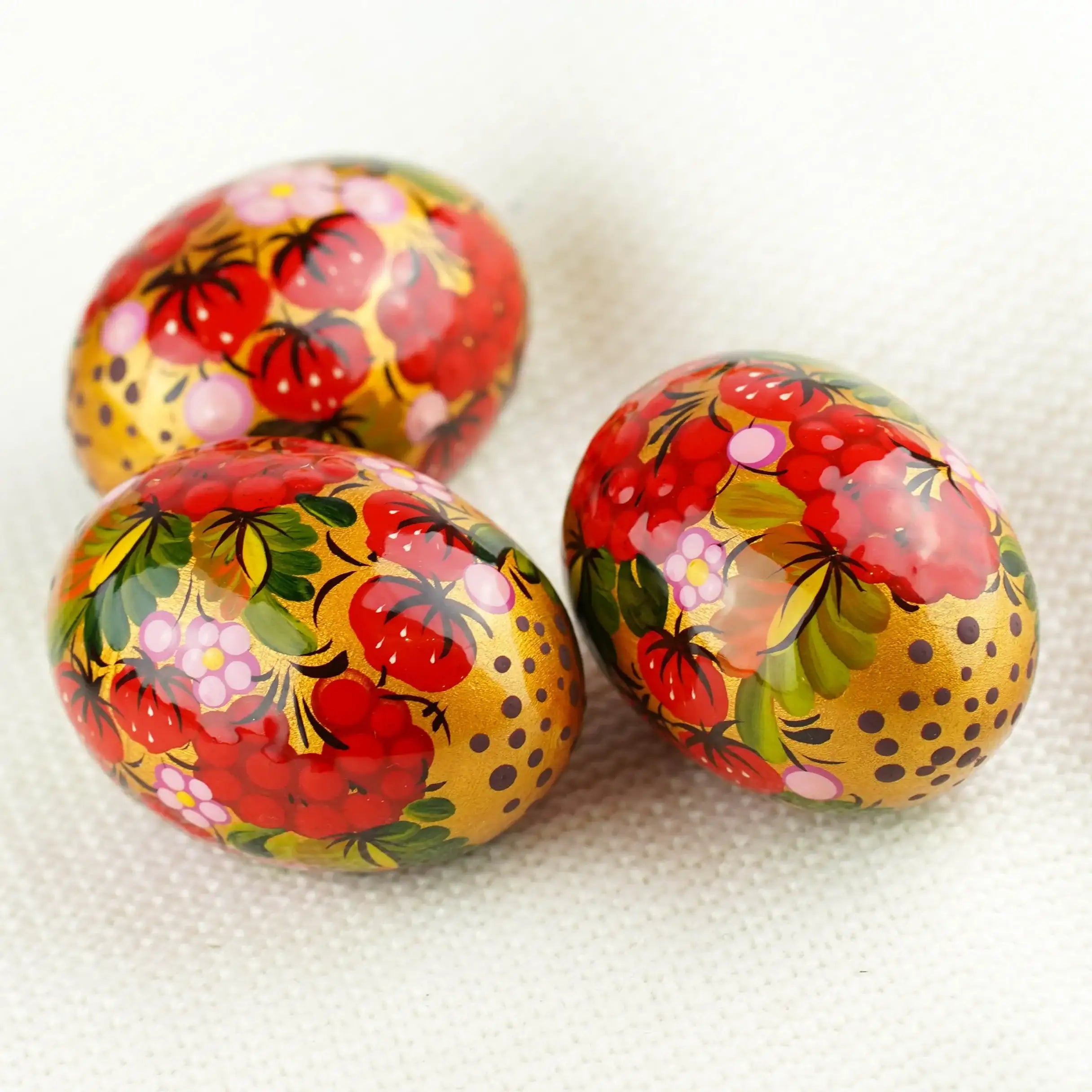 Hand-painted Strawberry Wooden Easter Egg - Unique Petrykivka Egg