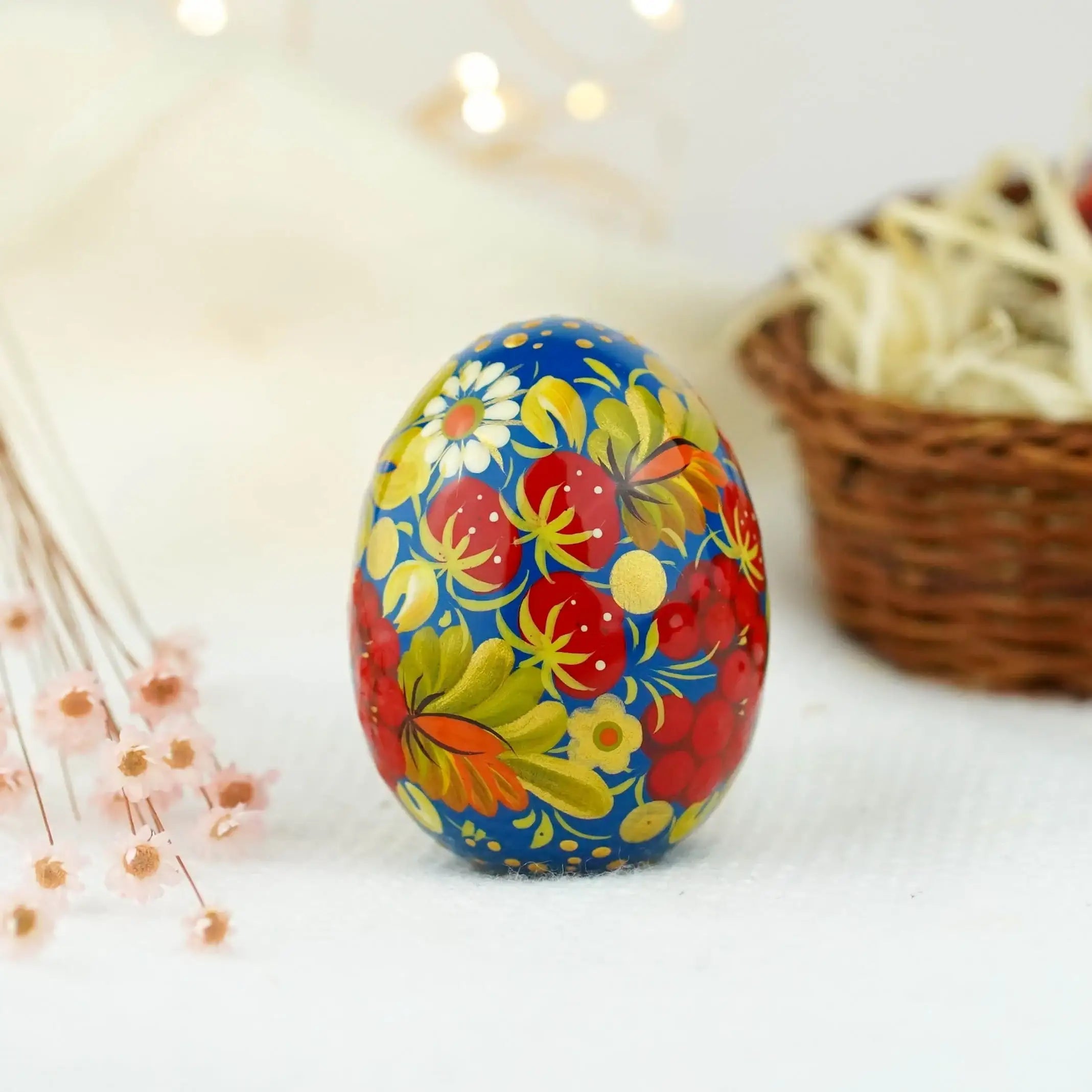Hand-painted Wooden Strawberry Easter Egg