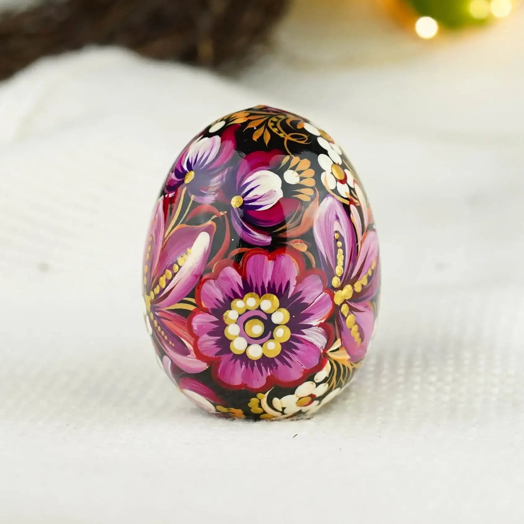 Hand-painted Purple Butterfly Easter Egg Carved from Wood