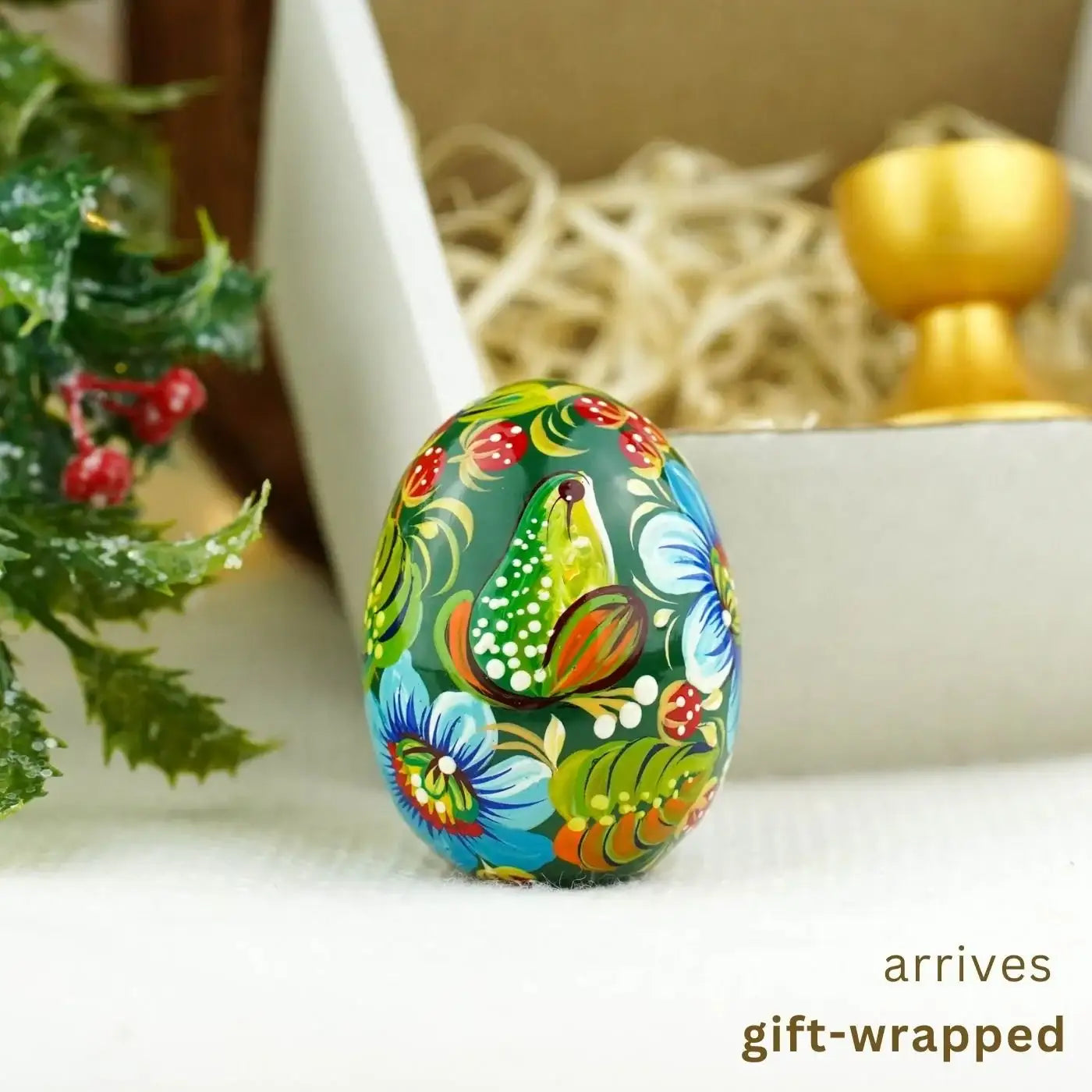 Painted Wooden Frog Easter Egg - Ukrainian Petrykivka Easter Decoration