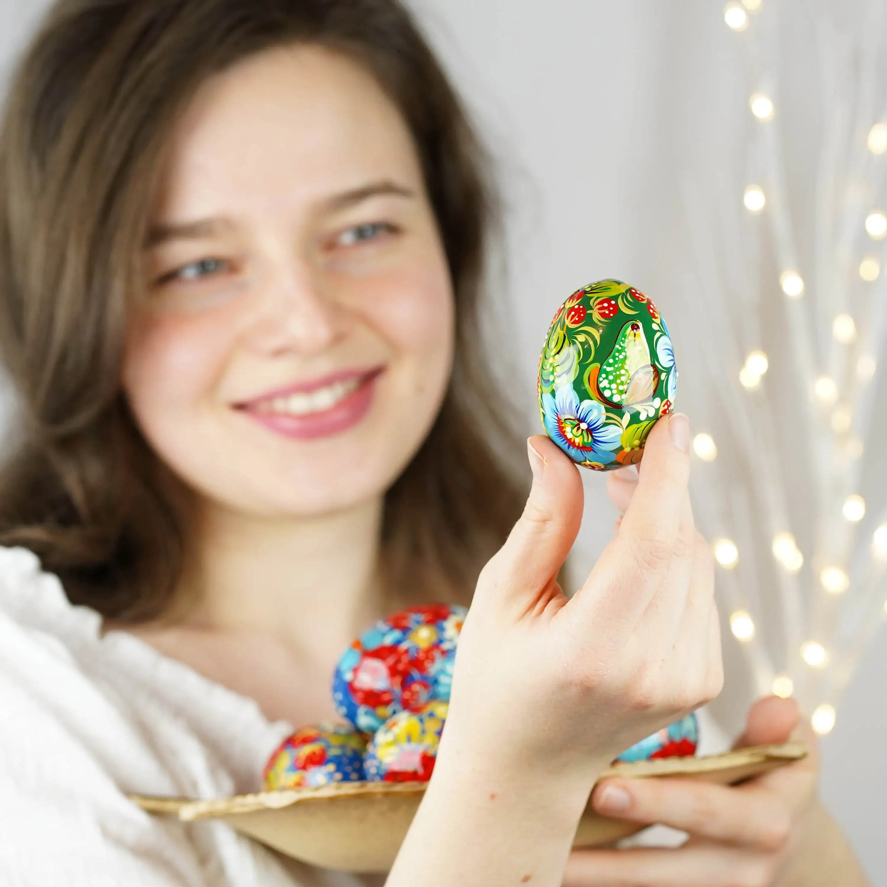 Painted Wooden Frog Easter Egg - Ukrainian Petrykivka Easter Decoration