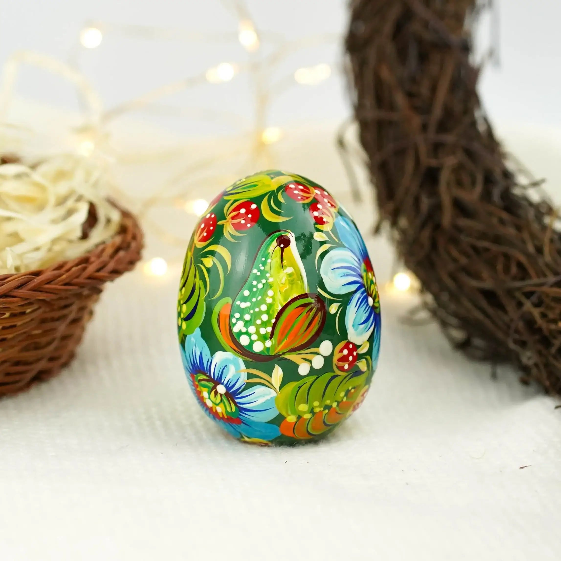 Painted Wooden Frog Easter Egg - Ukrainian Petrykivka Easter Decoration