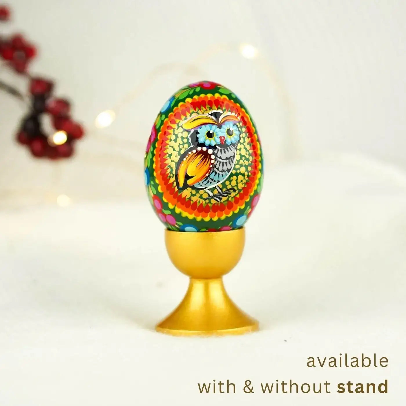 Wooden Owl Easter Egg - Hand-painted Easter Egg Decoration