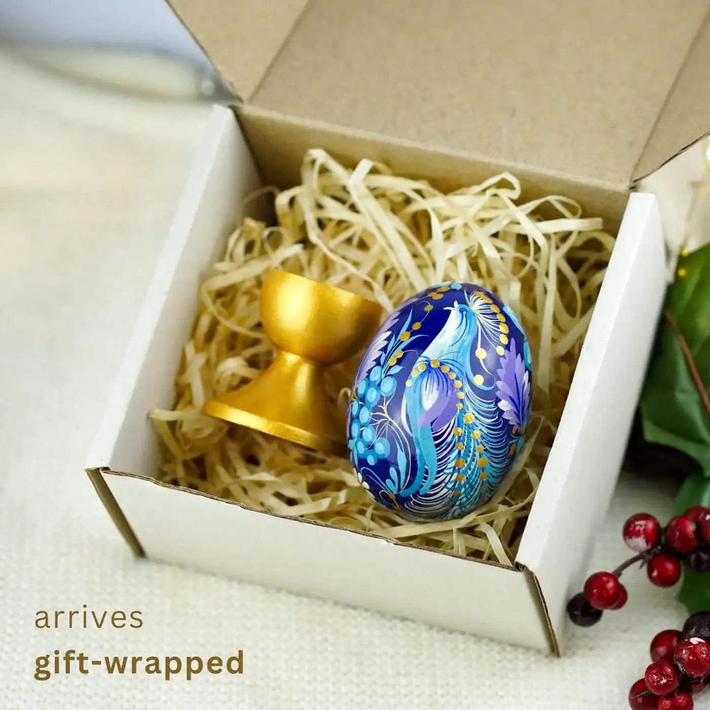 Hand-painted Wooden Blue Bird Easter Egg