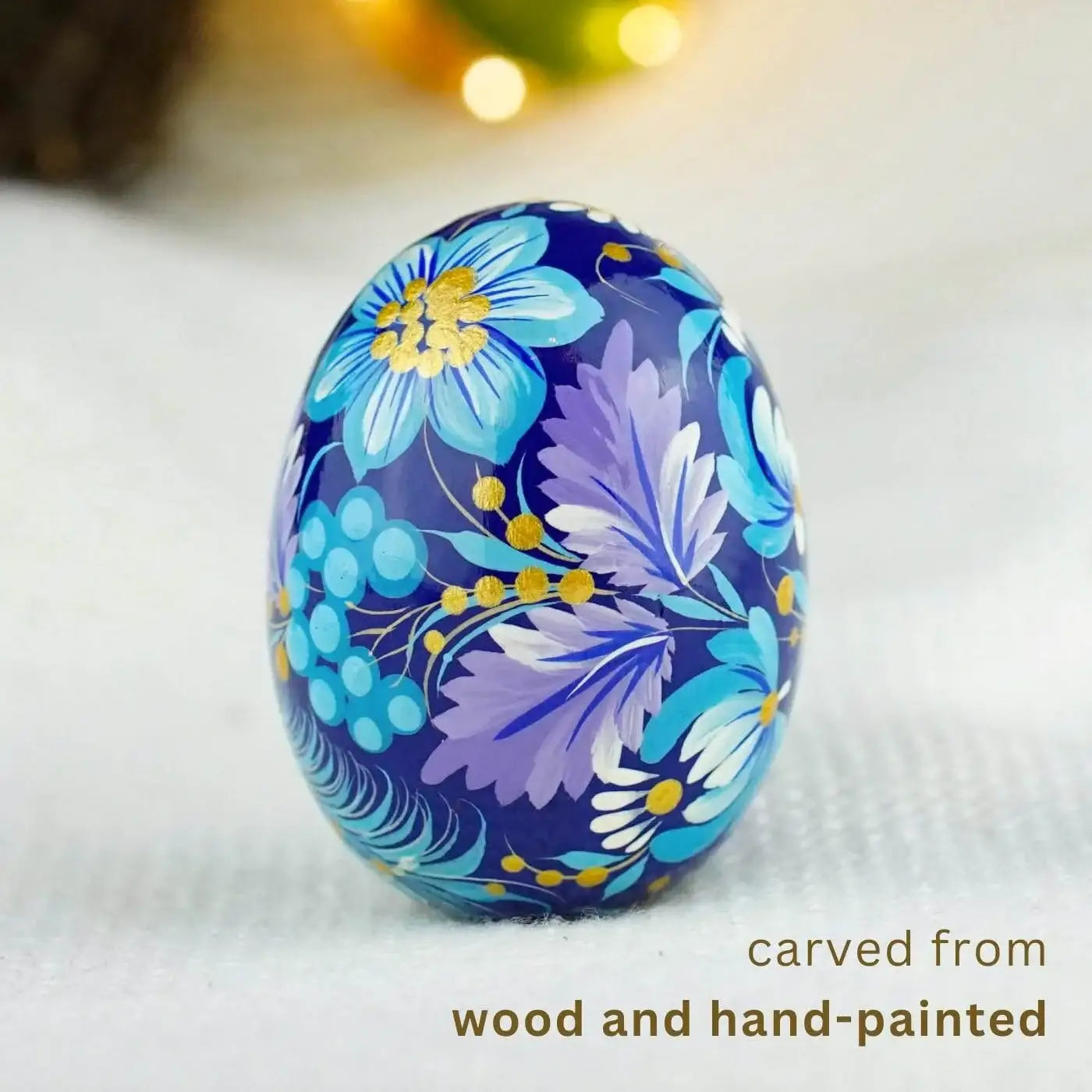 Hand-painted Wooden Blue Bird Easter Egg
