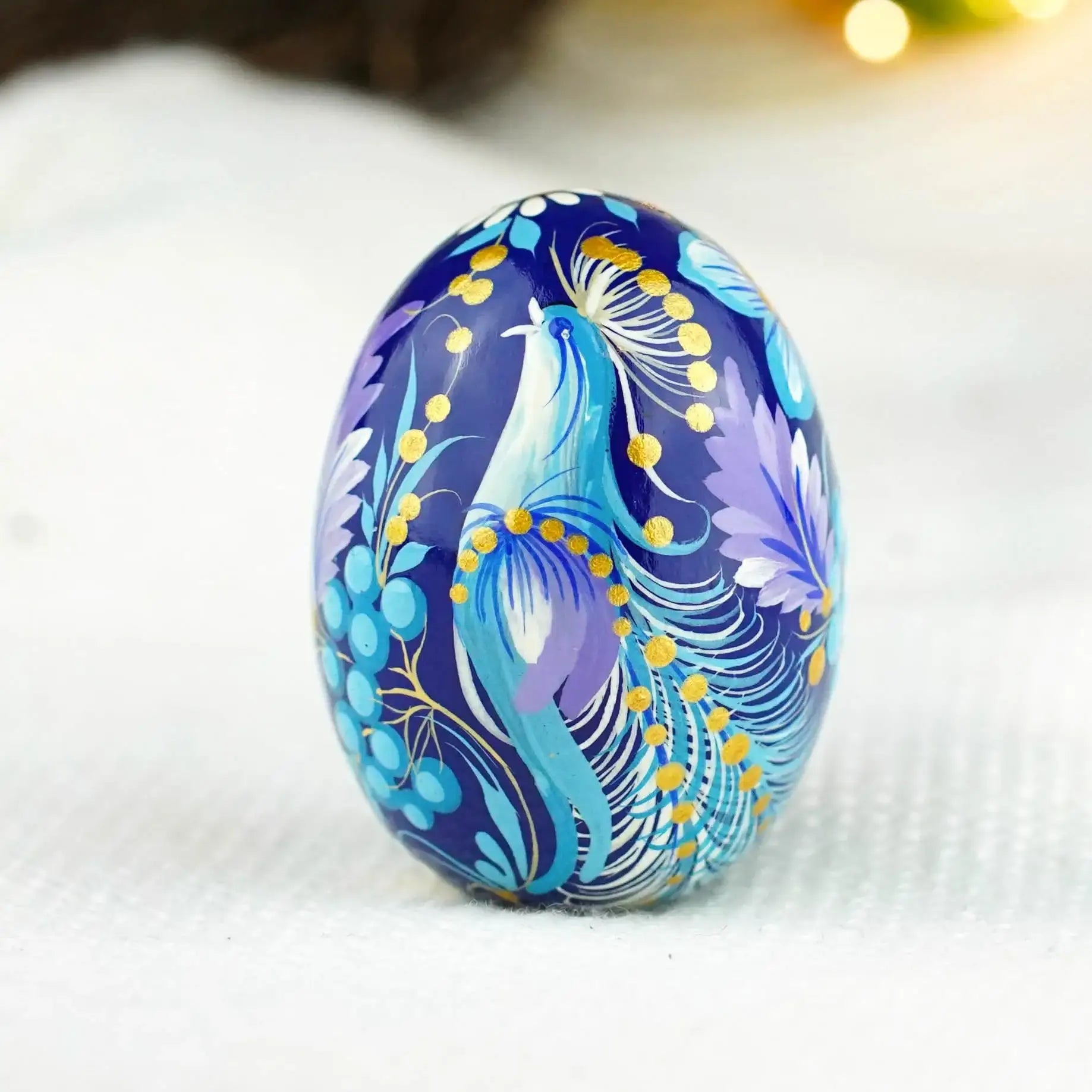 Hand-painted Wooden Blue Bird Easter Egg