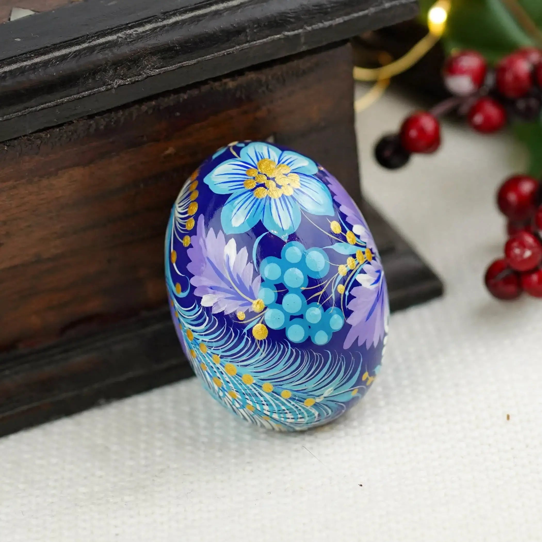 Hand-painted Wooden Blue Bird Easter Egg