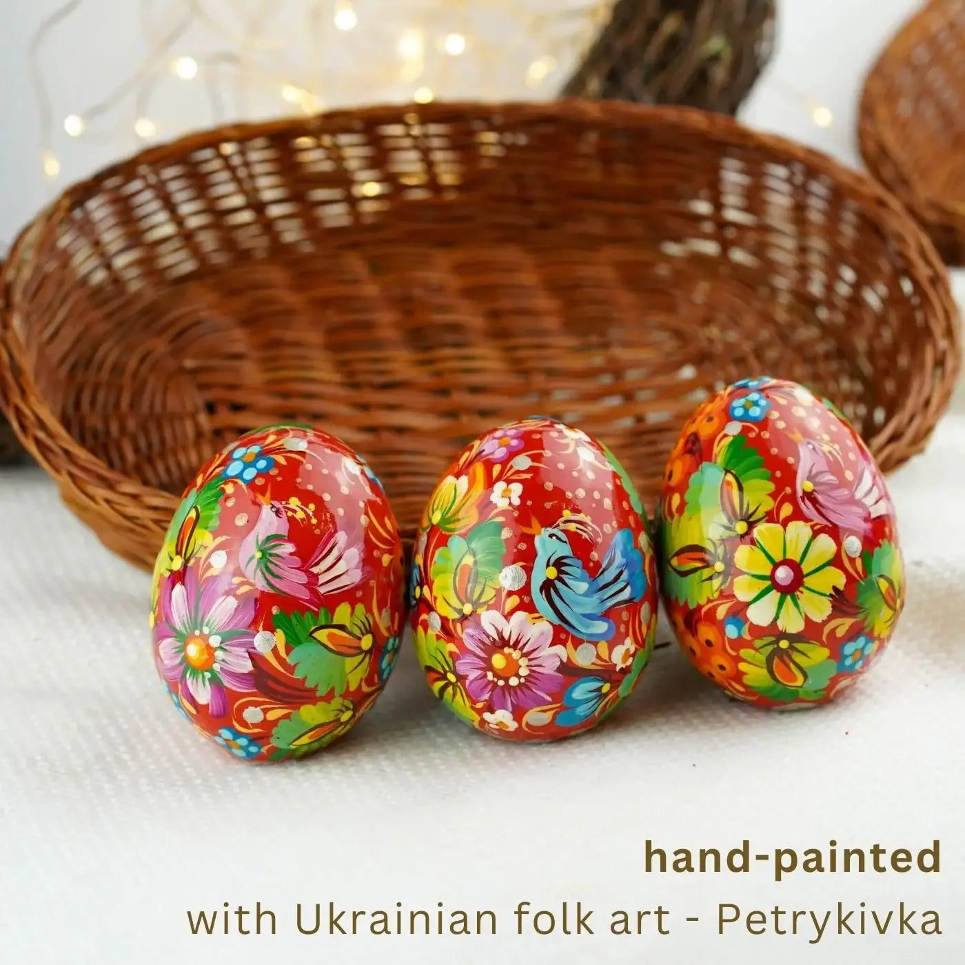 Set of 3 Hand-painted Wooden Bird Easter Eggs