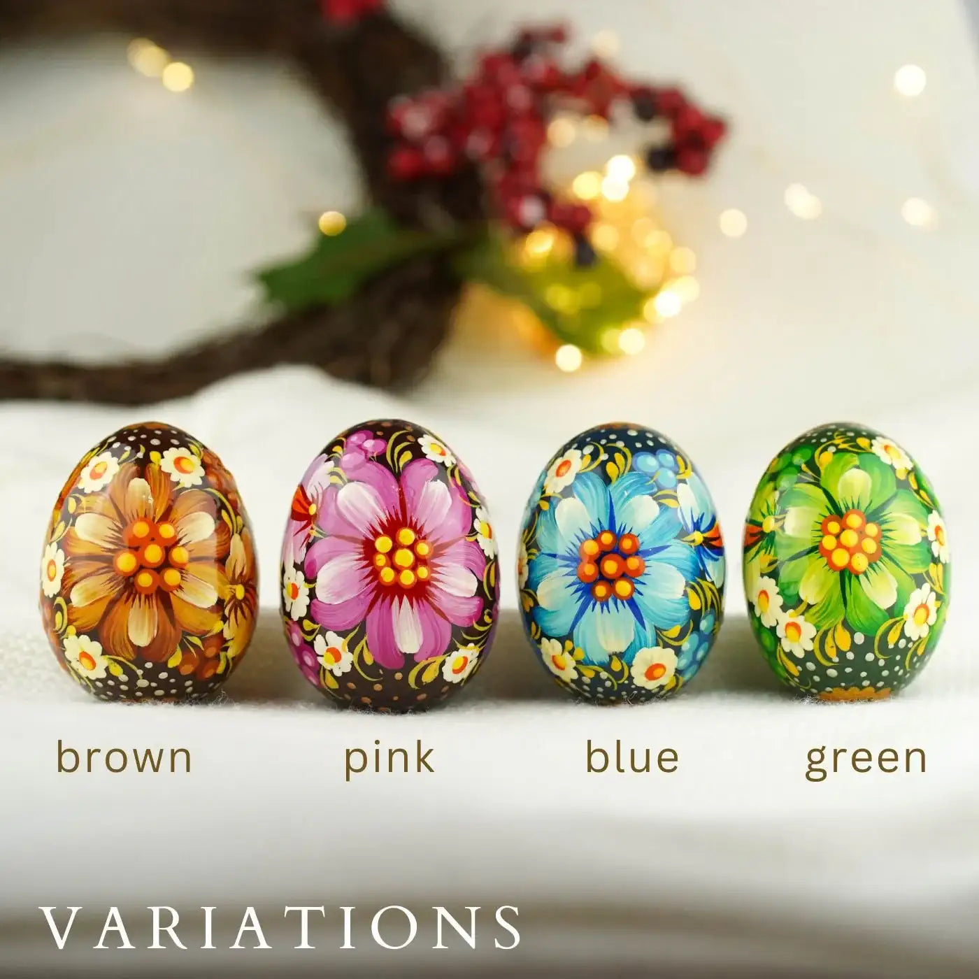 Painted Wooden Easter Egg - Handmade Petrykivka Folk Art Ukrainian Pysanky Egg