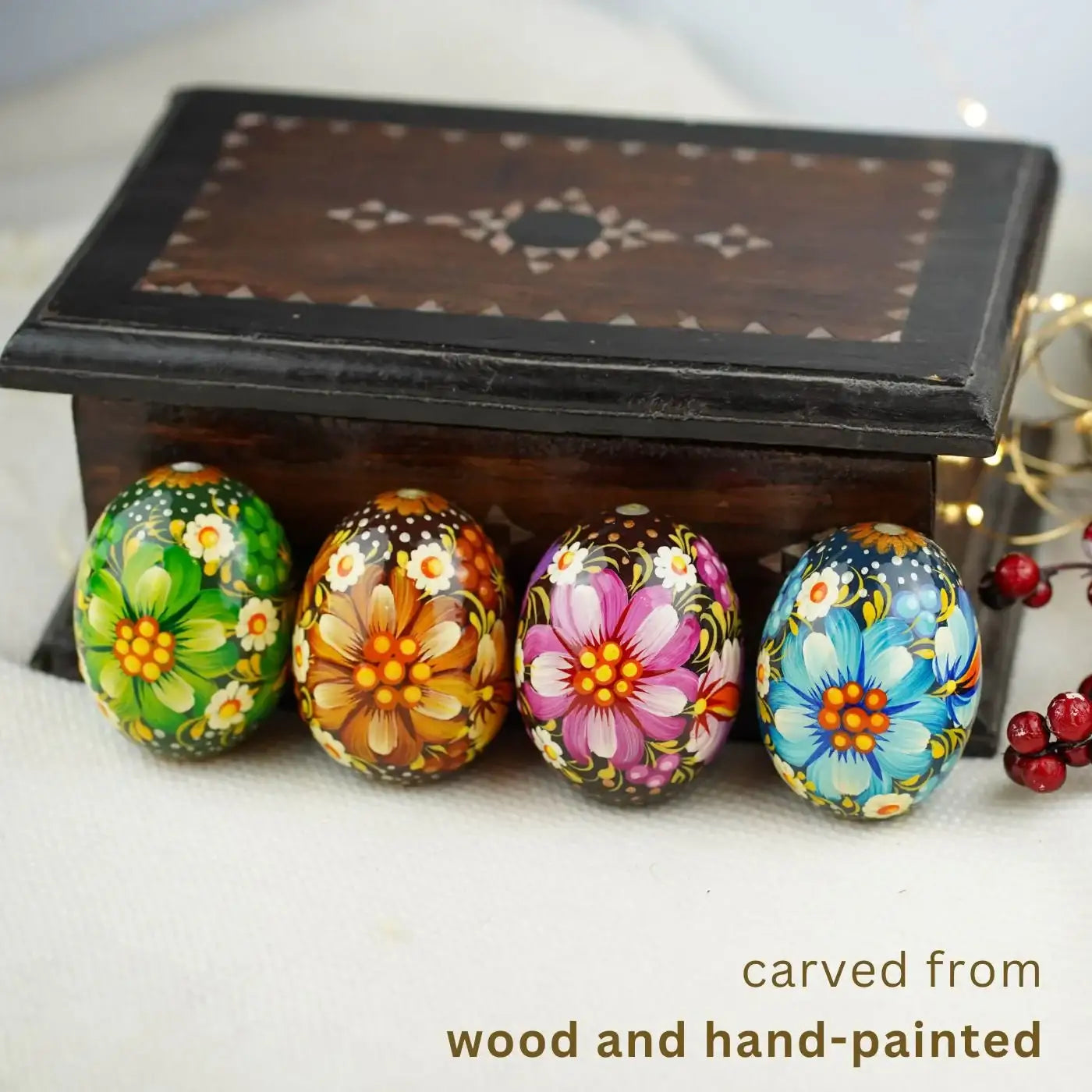 Painted Wooden Easter Egg - Handmade Petrykivka Folk Art Ukrainian Pysanky Egg