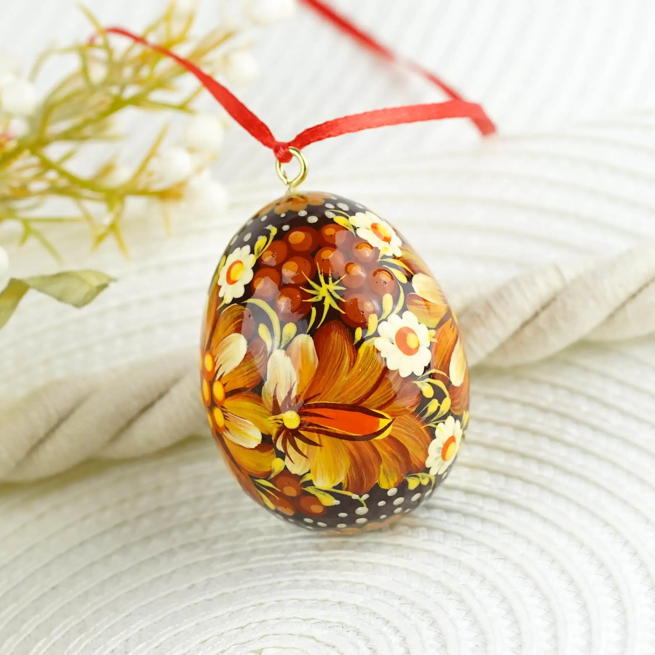 Painted Purple Easter Egg Ornament - Hanging Ukrainian Pysanky Eggs