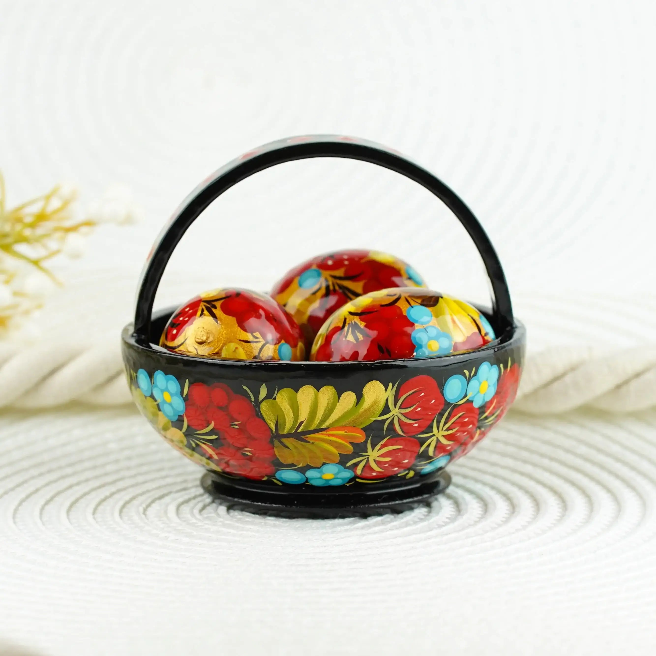 Handmade Small Wooden Easter Basket Filled with Mini Eggs