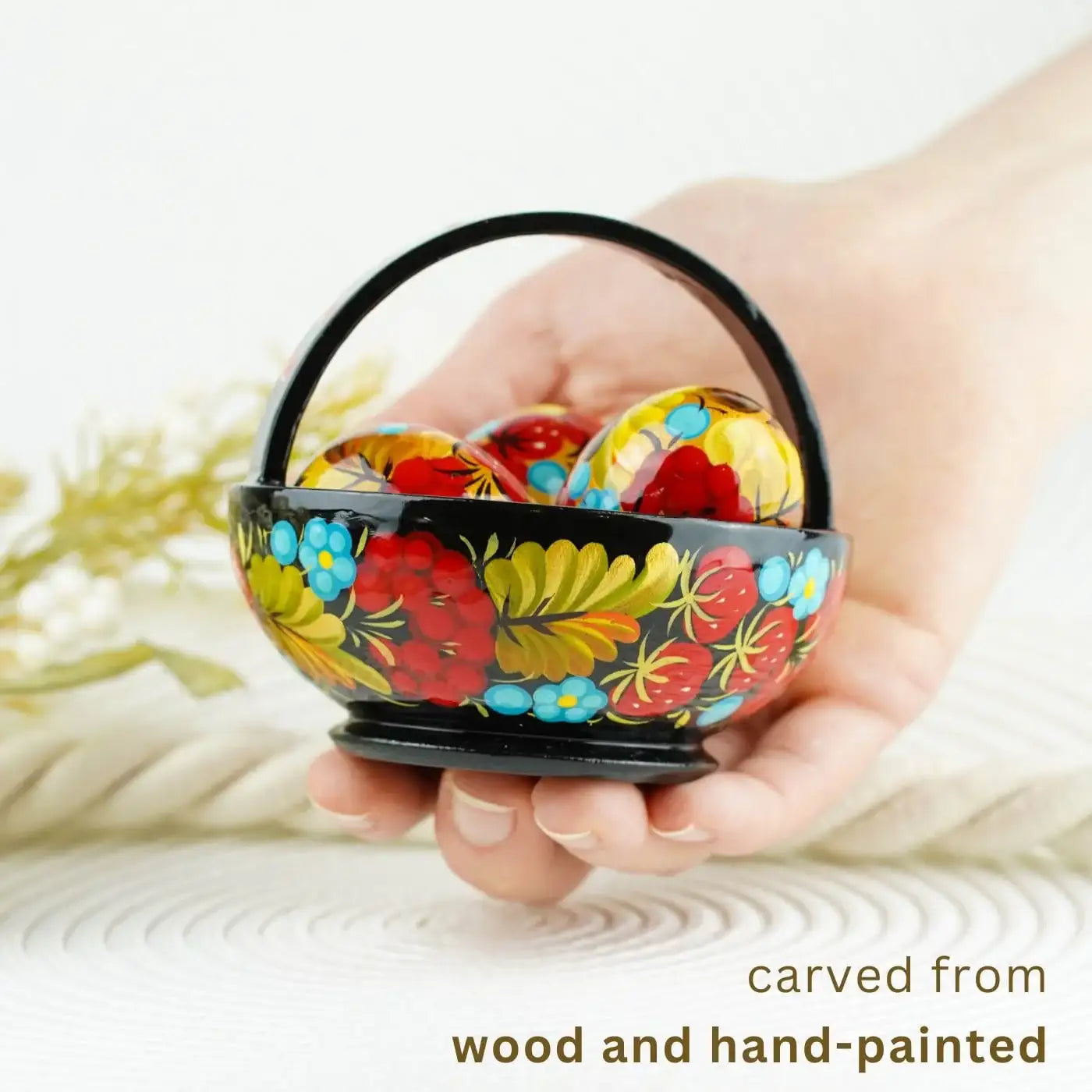 Handmade Small Wooden Easter Basket Filled with Mini Eggs