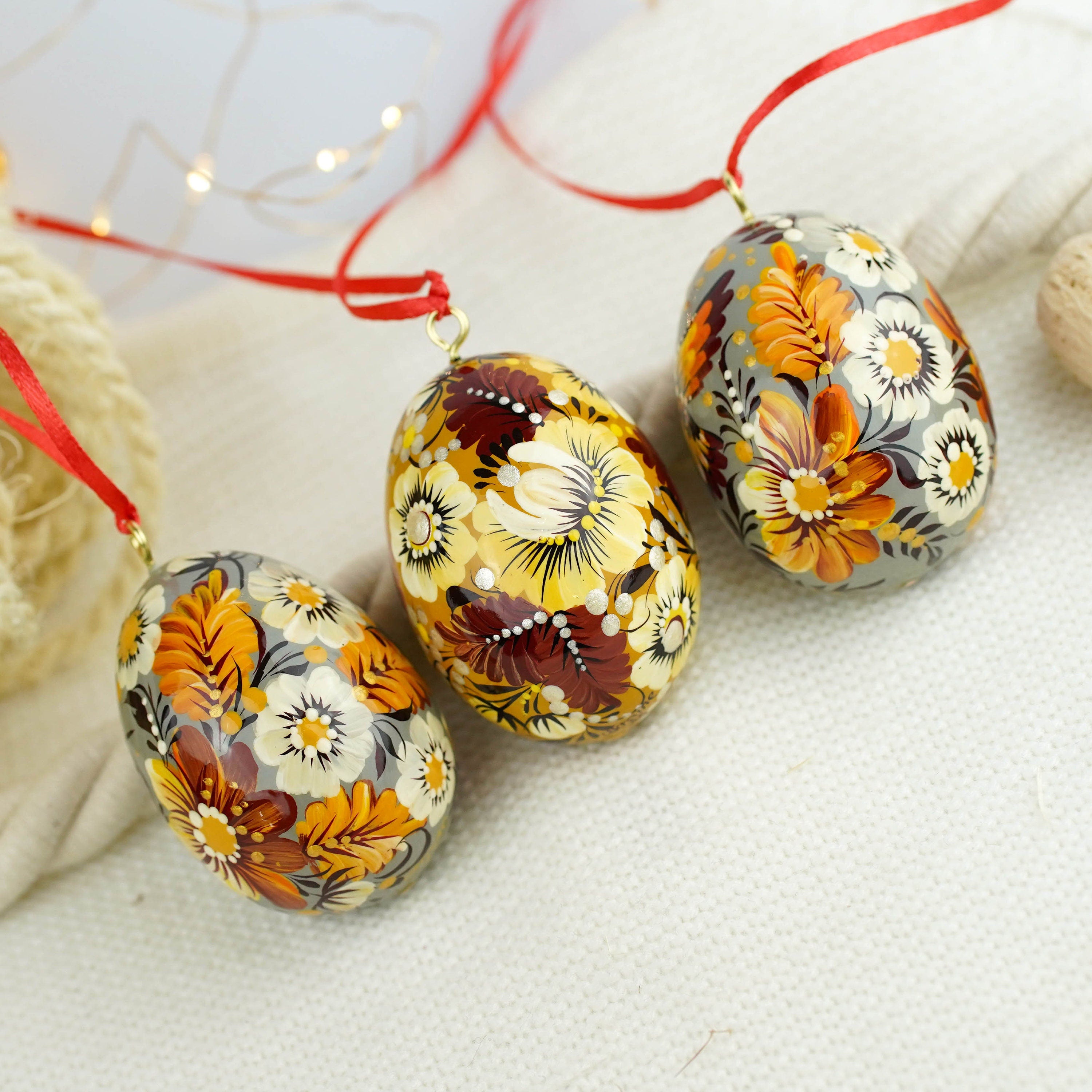 Set of 3 Painted Hanging Hummingbird Easter Egg Ornaments