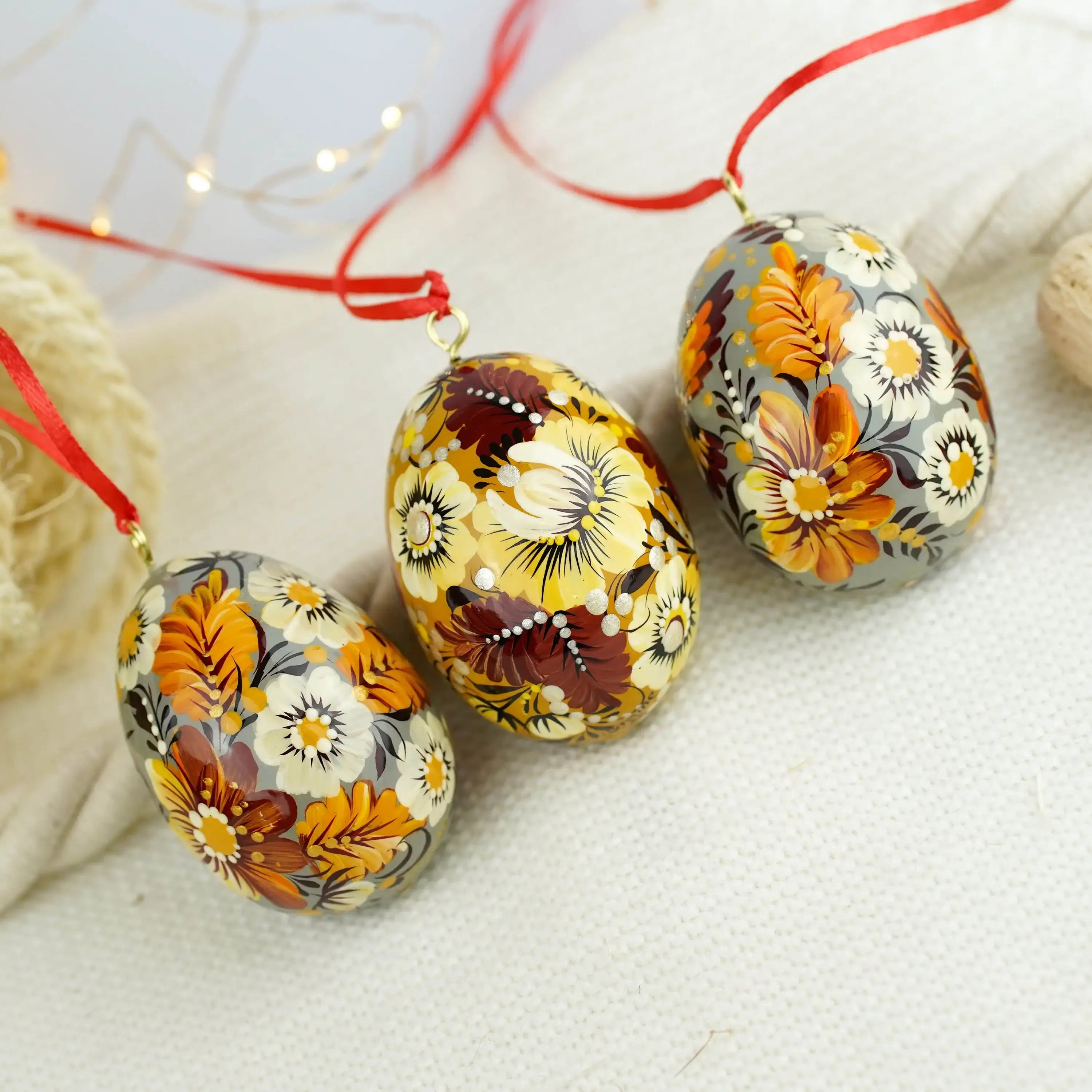 Set of 3 Painted Hanging Hummingbird Easter Egg Ornaments