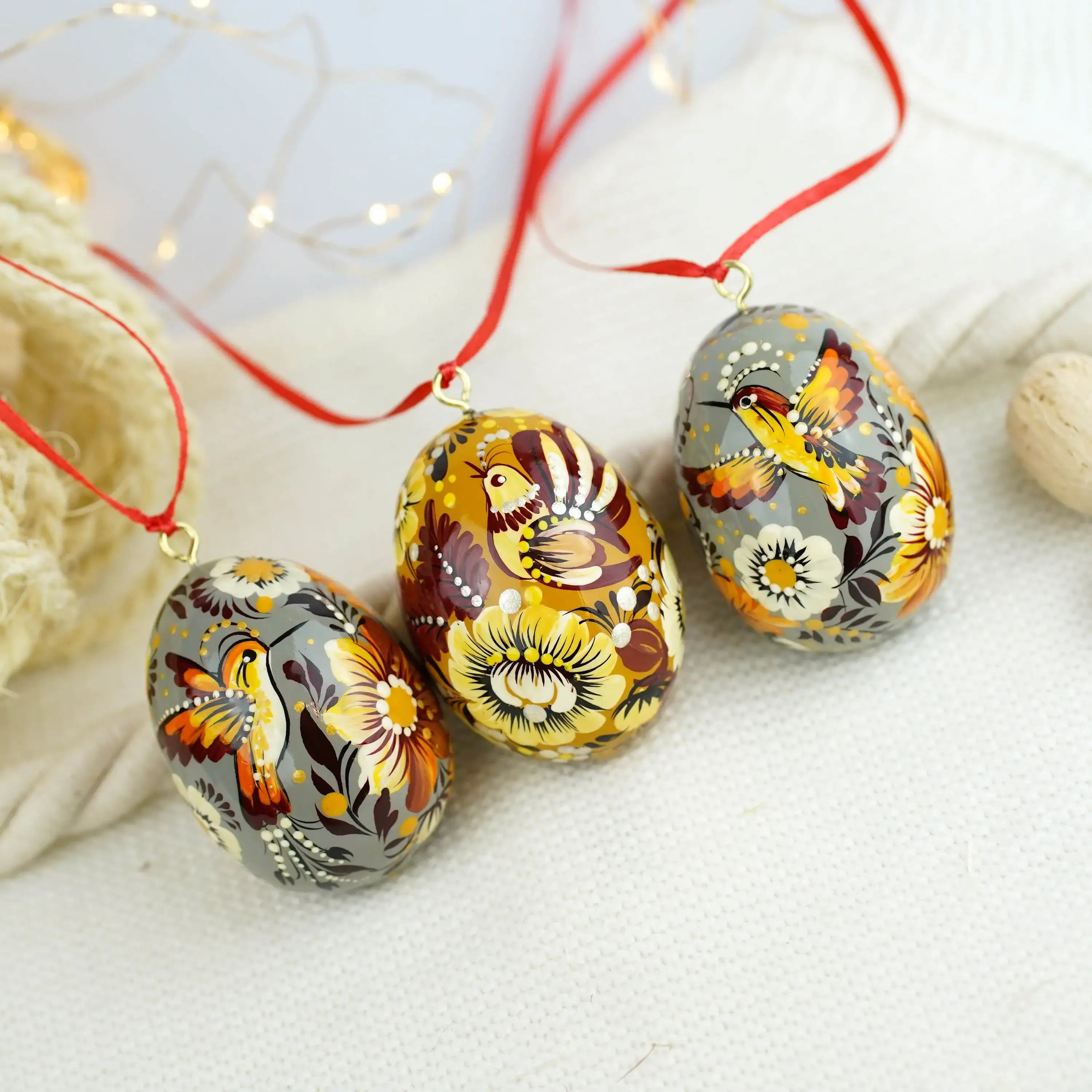 Set of 3 Painted Hanging Hummingbird Easter Egg Ornaments