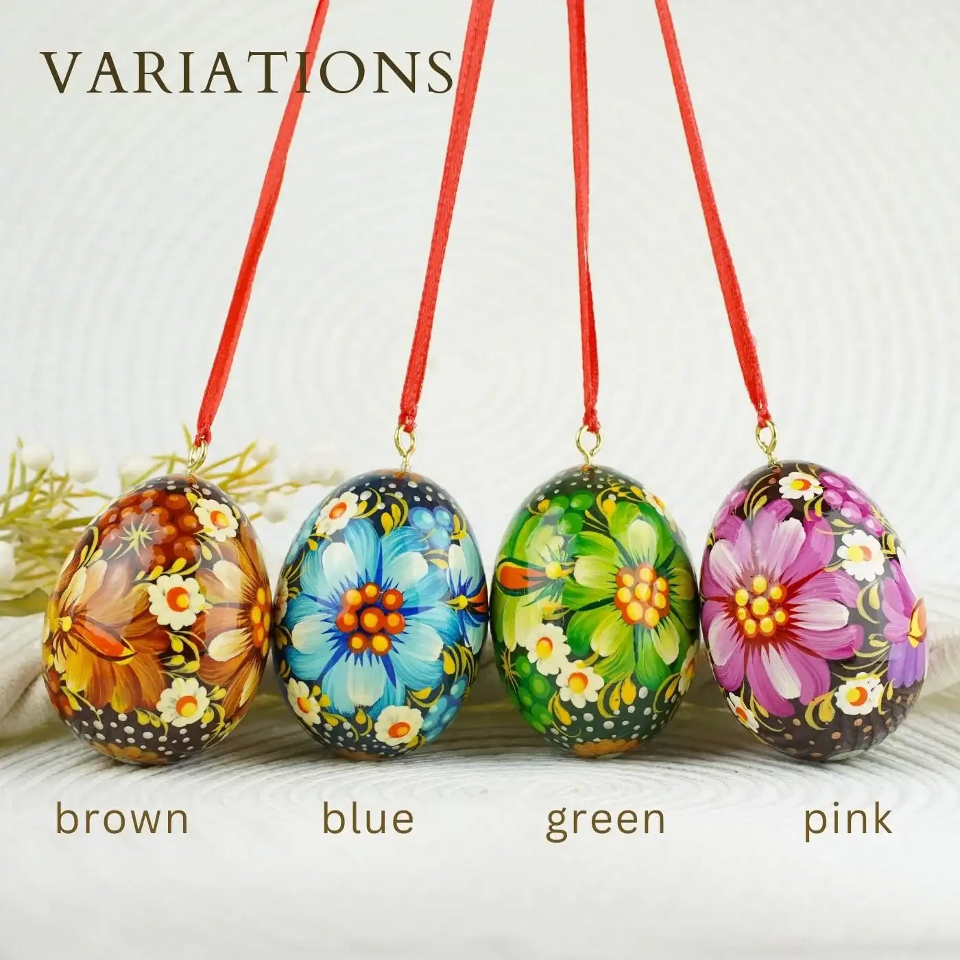 Painted Purple Easter Egg Ornament - Hanging Ukrainian Pysanky Eggs