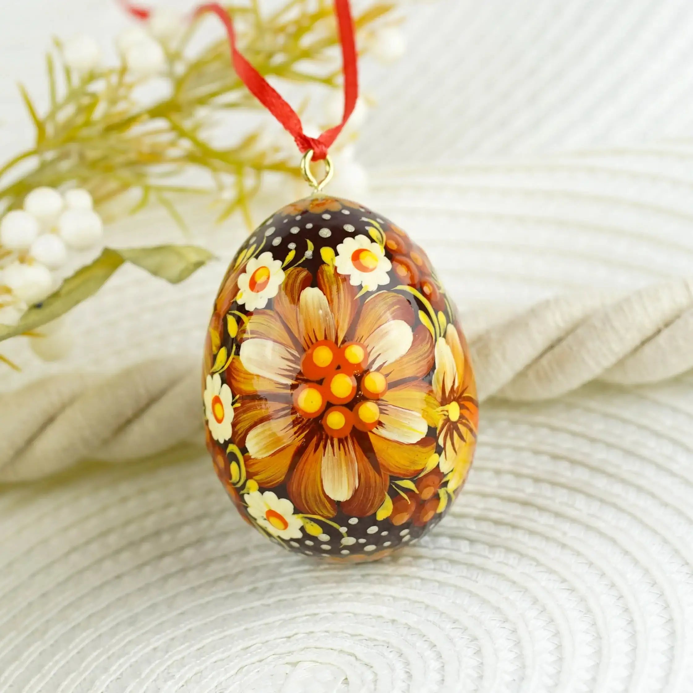 Painted Purple Easter Egg Ornament - Hanging Ukrainian Pysanky Eggs