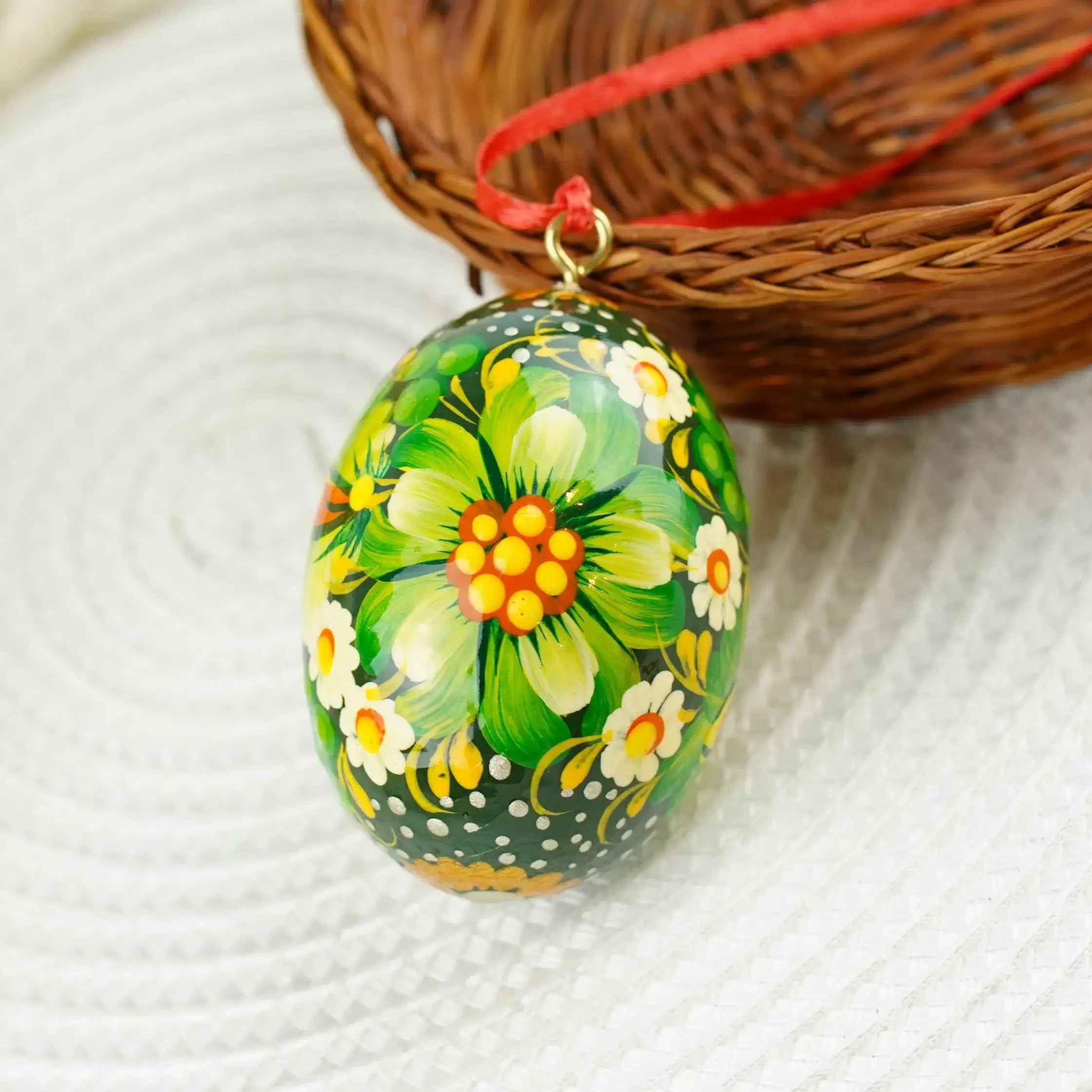 Painted Purple Easter Egg Ornament - Hanging Ukrainian Pysanky Eggs