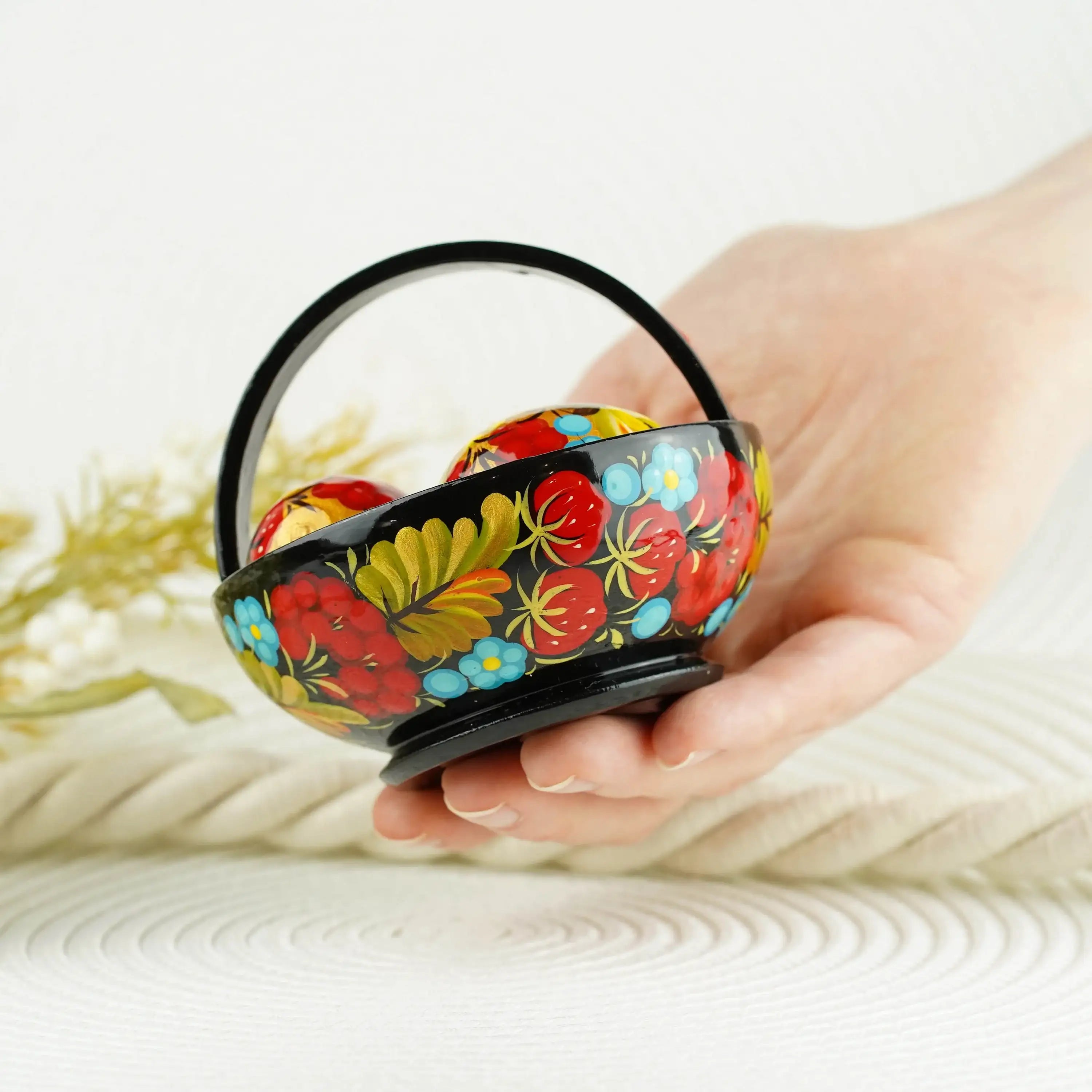 Handmade Small Wooden Easter Basket Filled with Mini Eggs