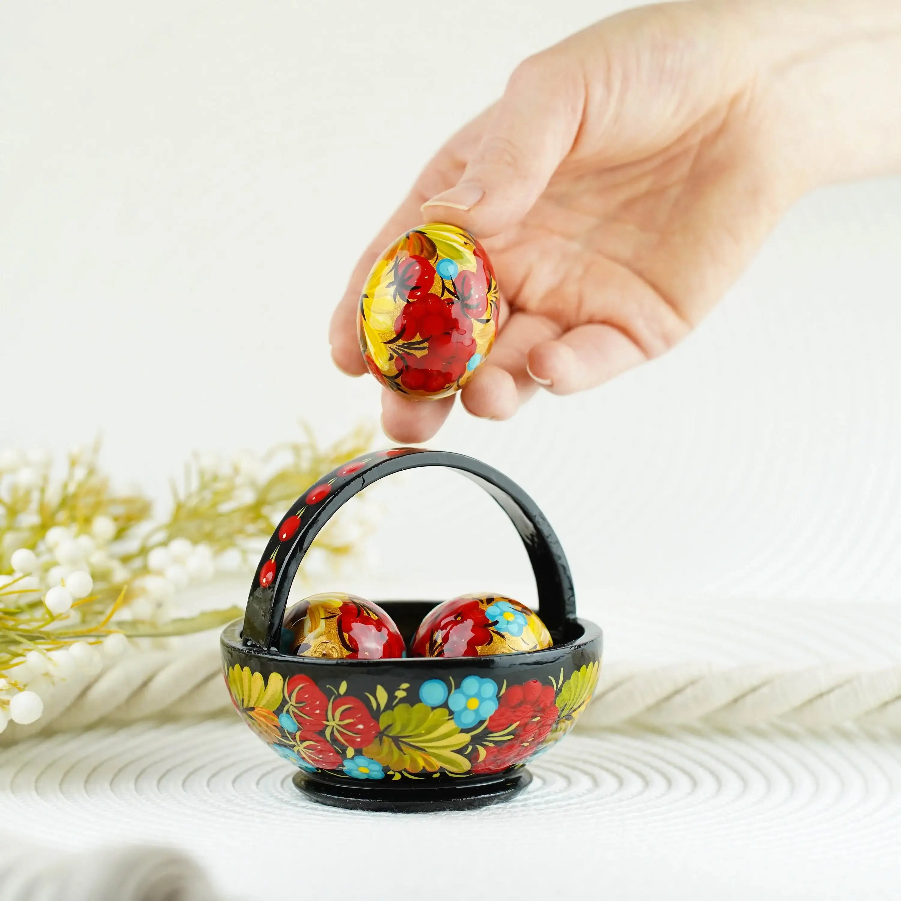 Handmade Small Wooden Easter Basket Filled with Mini Eggs