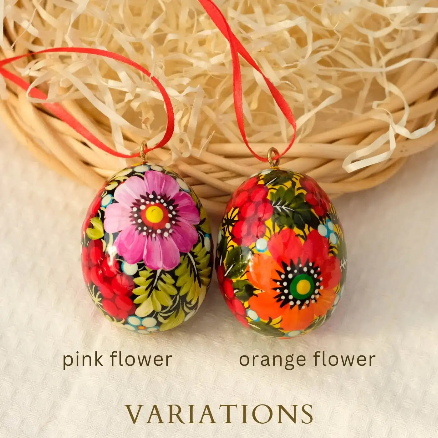 Painted Wooden Easter Egg - Hanging Ukranian Pysanky Egg with Petrykivka Art