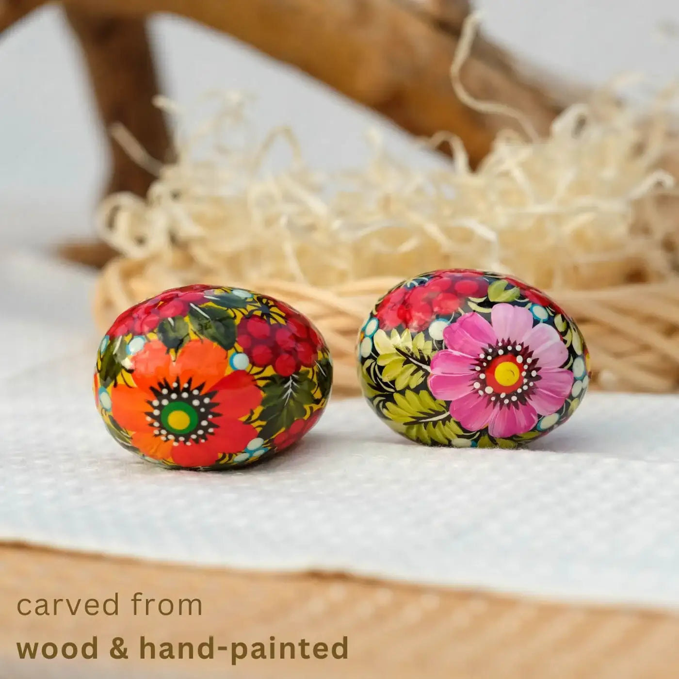 Hand-painted Wooden Easter Egg - Ukranian Pysanky Petrykivka Eggs