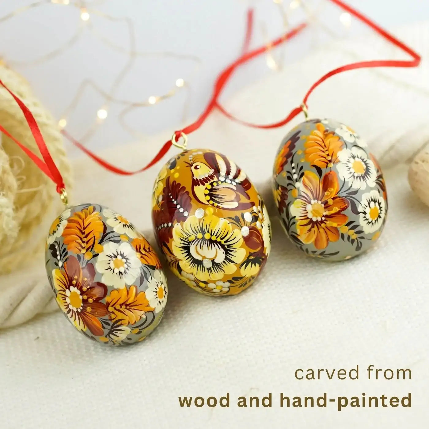 Set of 3 Painted Hanging Hummingbird Easter Egg Ornaments