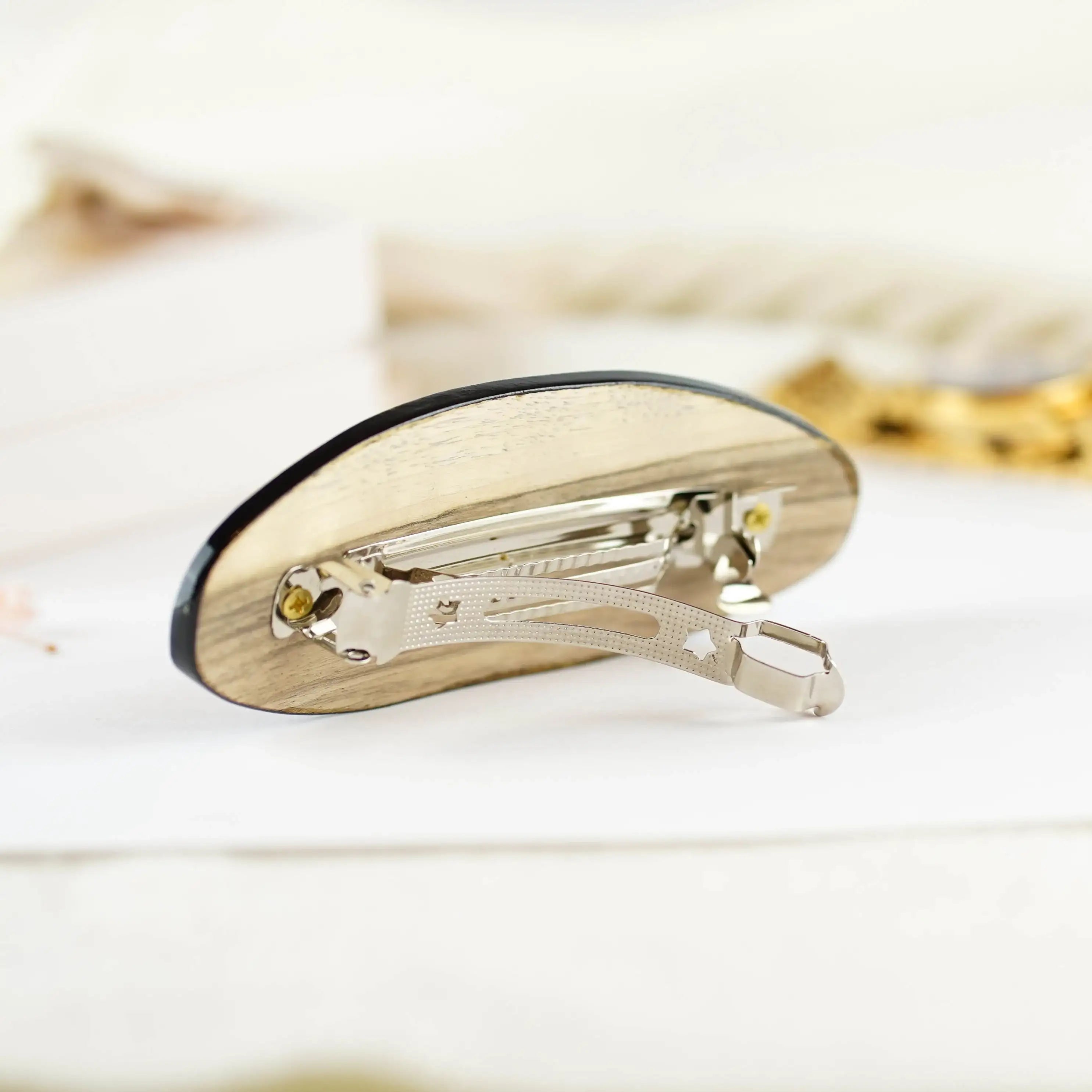 Hand-painted Wooden Hair Barrette with Adjustable Fit - Artisanal Petrykivka Art Red Flower Strawberry French Hair Clip