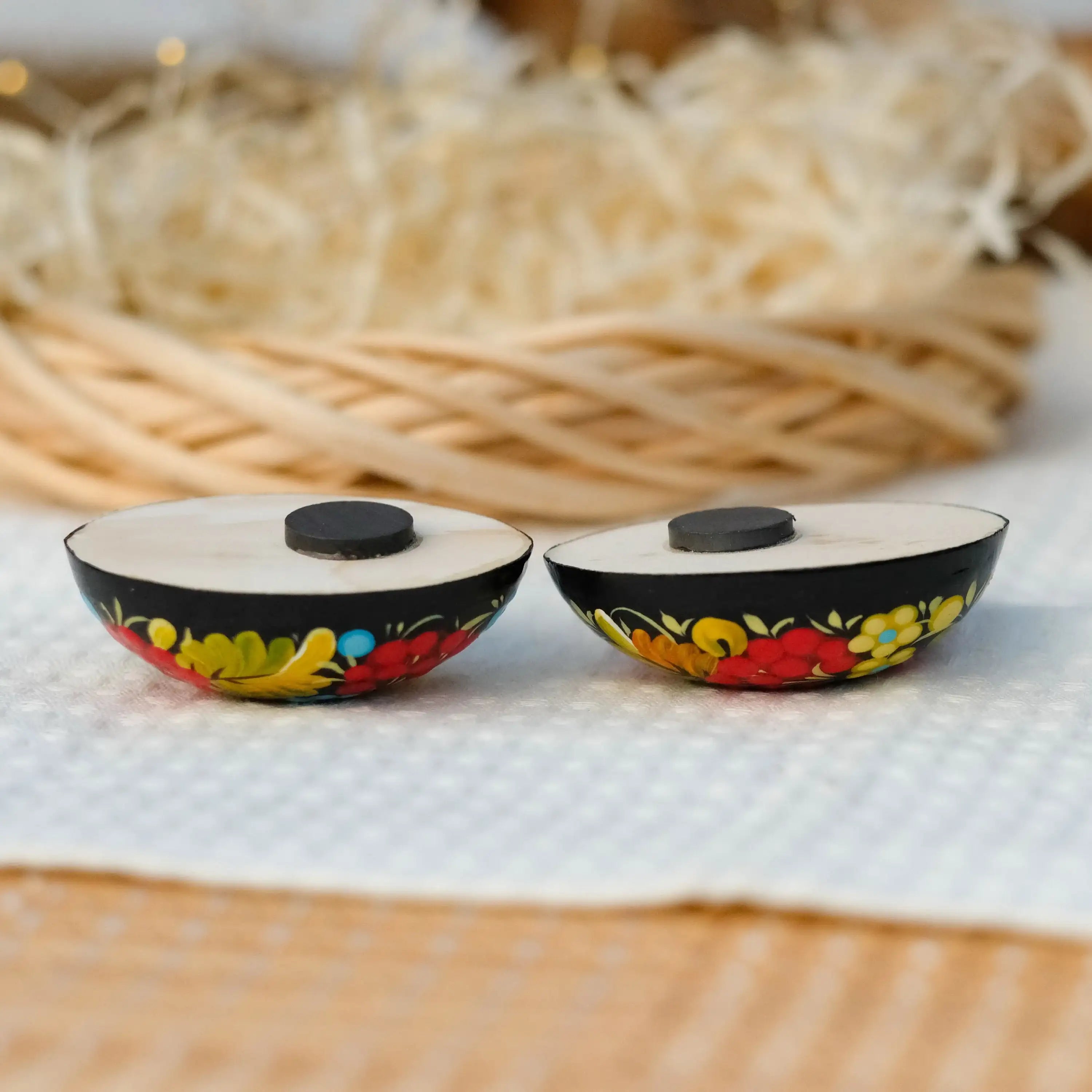 Painted Wooden Egg-shaped Fridge Magnet - Decorative Magnet Hand-painted with Ukrainian Folk Art - Petrykivka