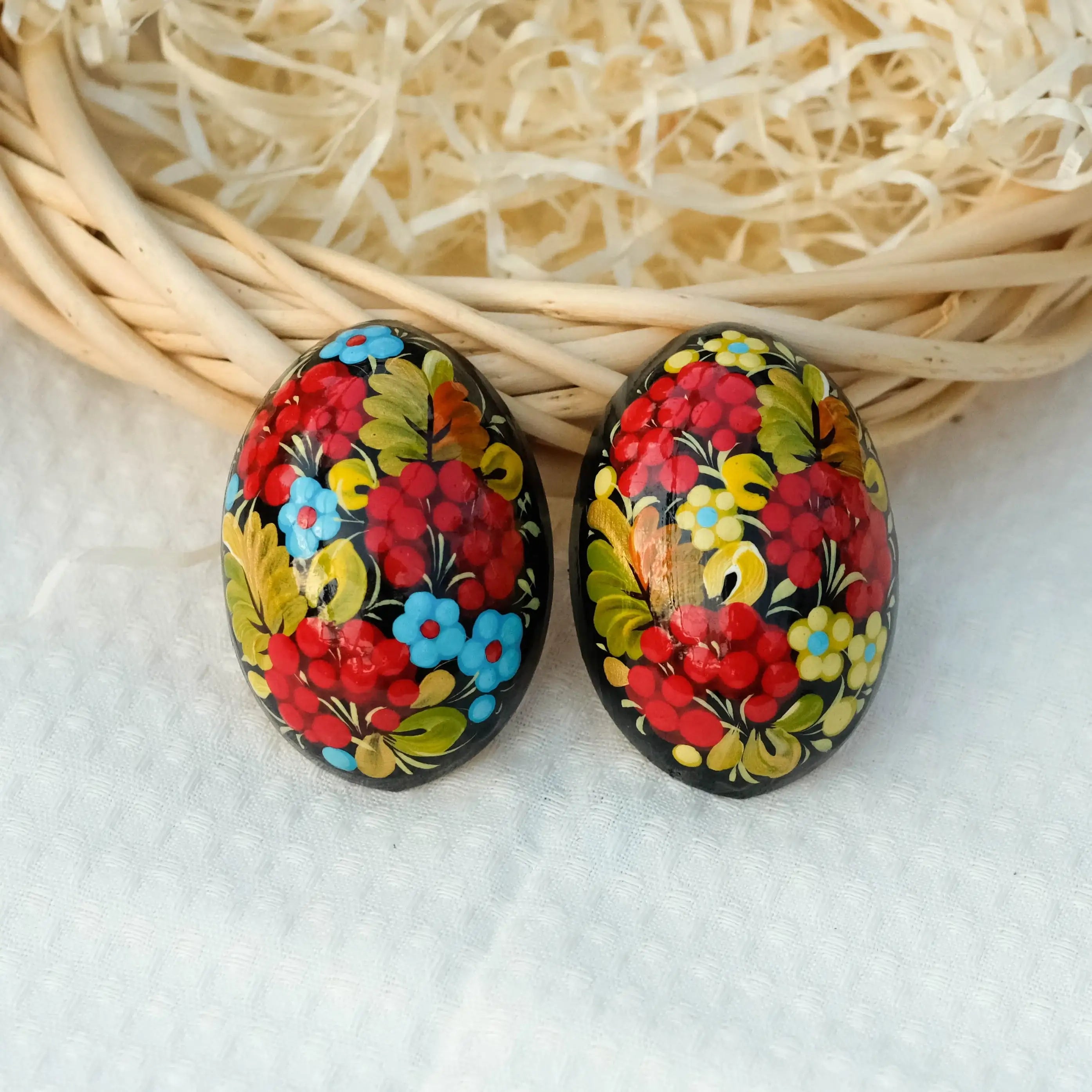 Painted Wooden Egg-shaped Fridge Magnet - Decorative Magnet Hand-painted with Ukrainian Folk Art - Petrykivka