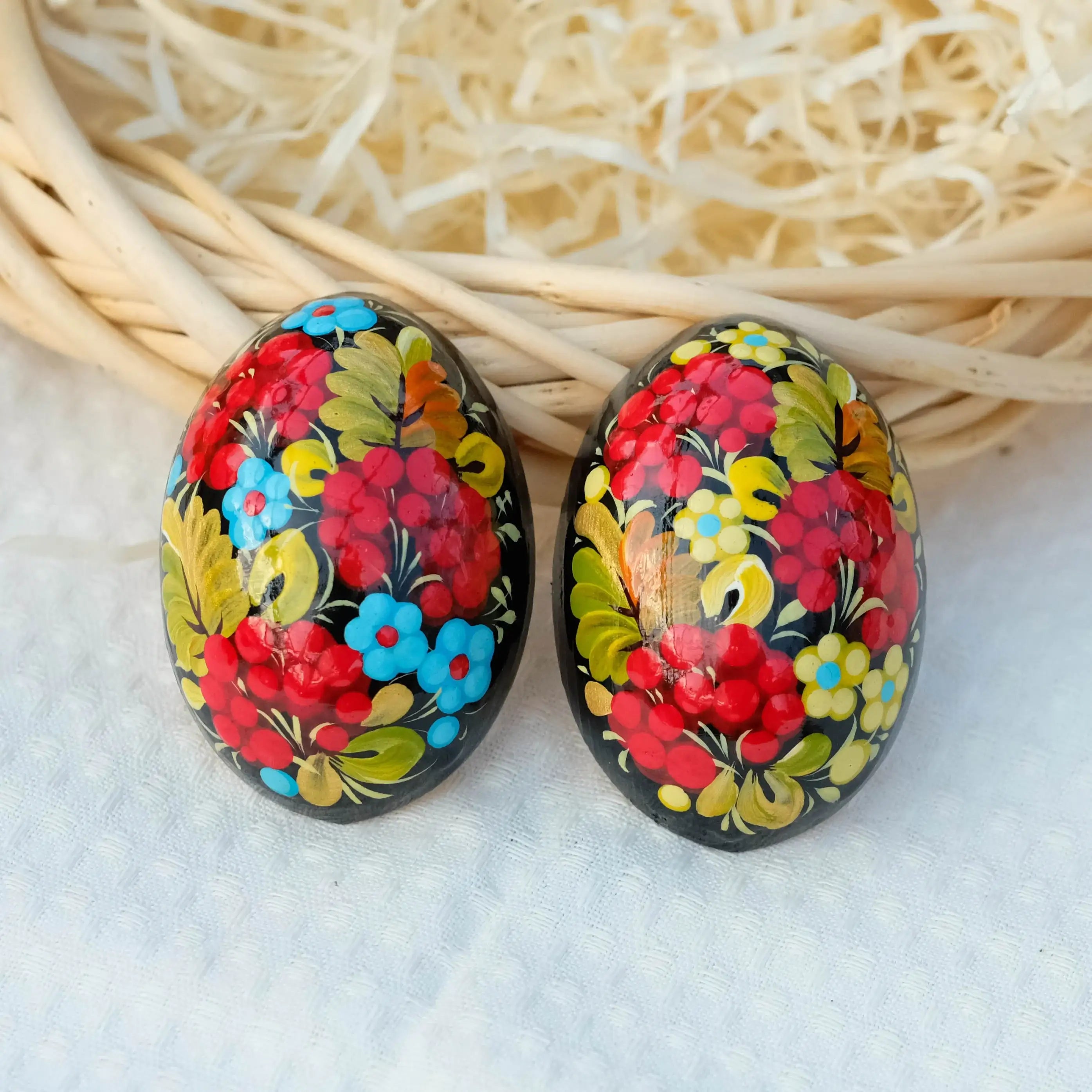 Painted Wooden Egg-shaped Fridge Magnet - Decorative Magnet Hand-painted with Ukrainian Folk Art - Petrykivka