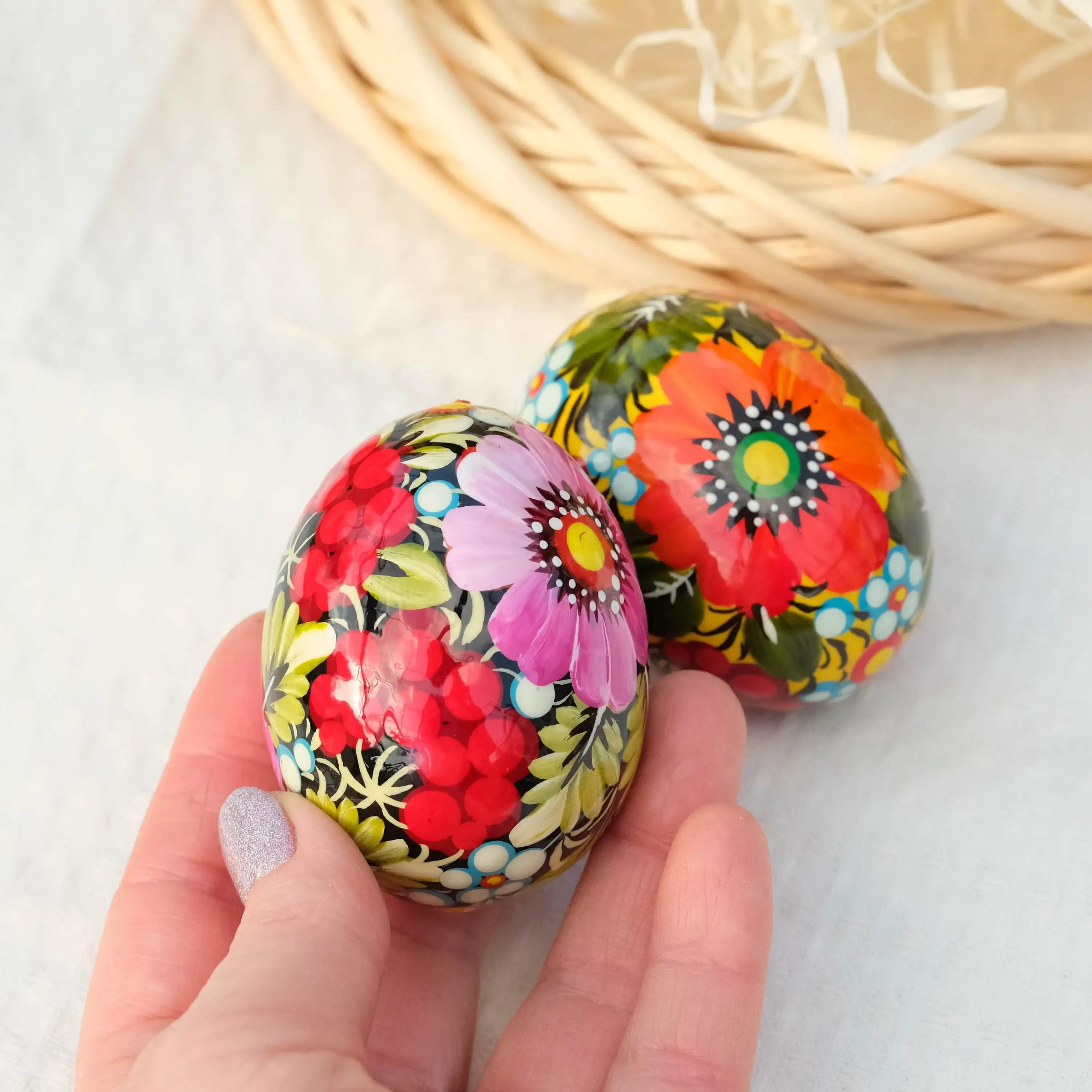 Hand-painted Wooden Easter Egg - Ukranian Pysanky Petrykivka Eggs