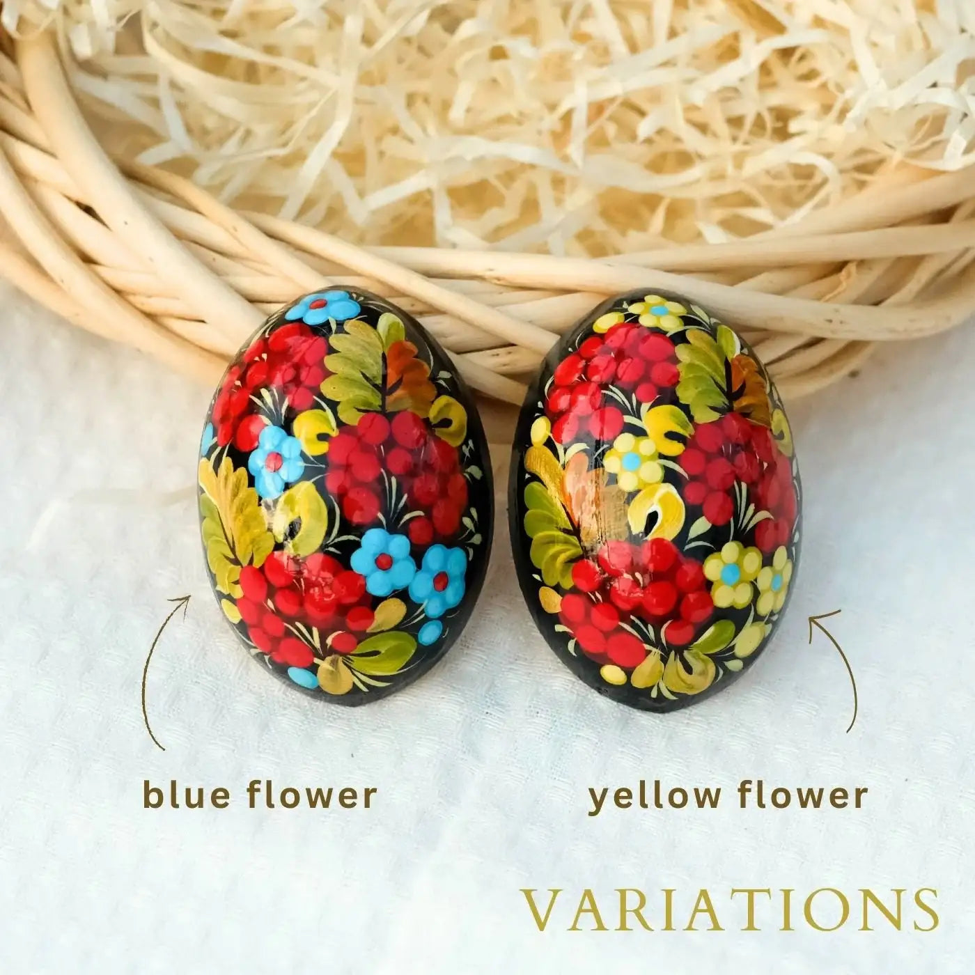 Painted Wooden Egg-shaped Fridge Magnet - Decorative Magnet Hand-painted with Ukrainian Folk Art - Petrykivka