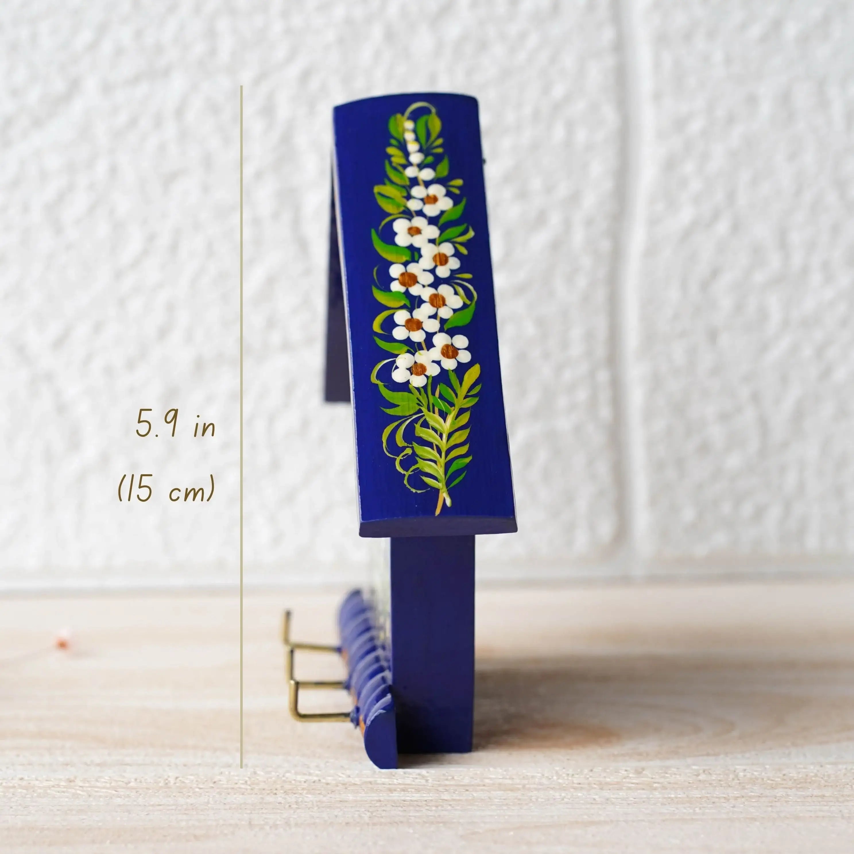 Wooden Painted Key Holder for Wall - Blue Flower Lilly of the Valley and Pigeon Bird Key Hanger for Wall, House-shaped