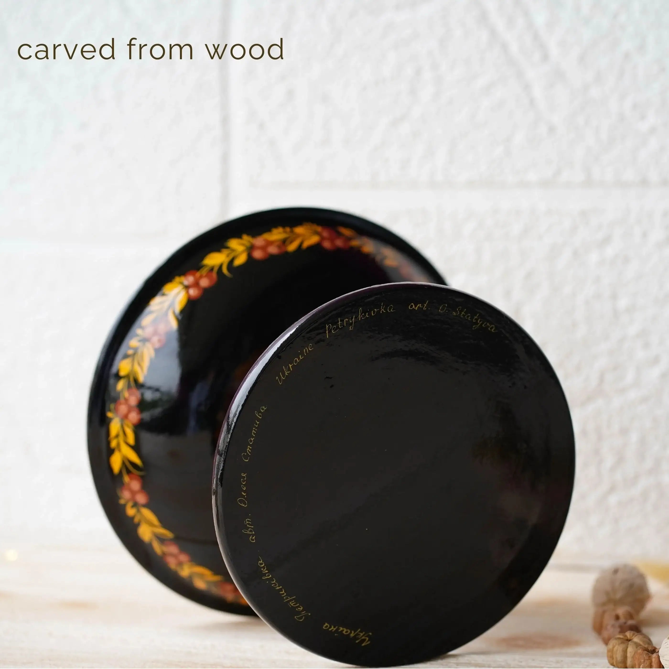 Painted Wooden Pedestal Bowl - Handmade Orange Fairy Bird Multifunctional Decorative Bowl for Candies, Keys, Jewelry, Décor, Petrykivka Art