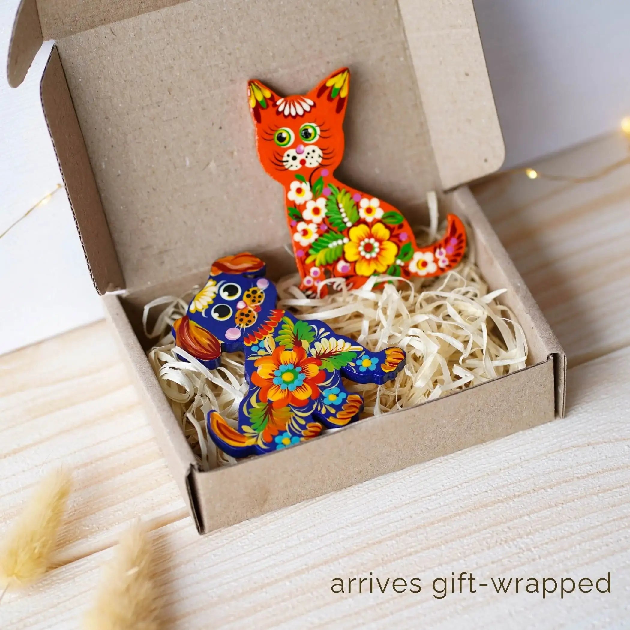 Painted Wooden Fridge Magnet - Personalized Cat & Dog Petrykivka Magnets, Handmade Ukrainian Funny Animal Silhouette Magnet