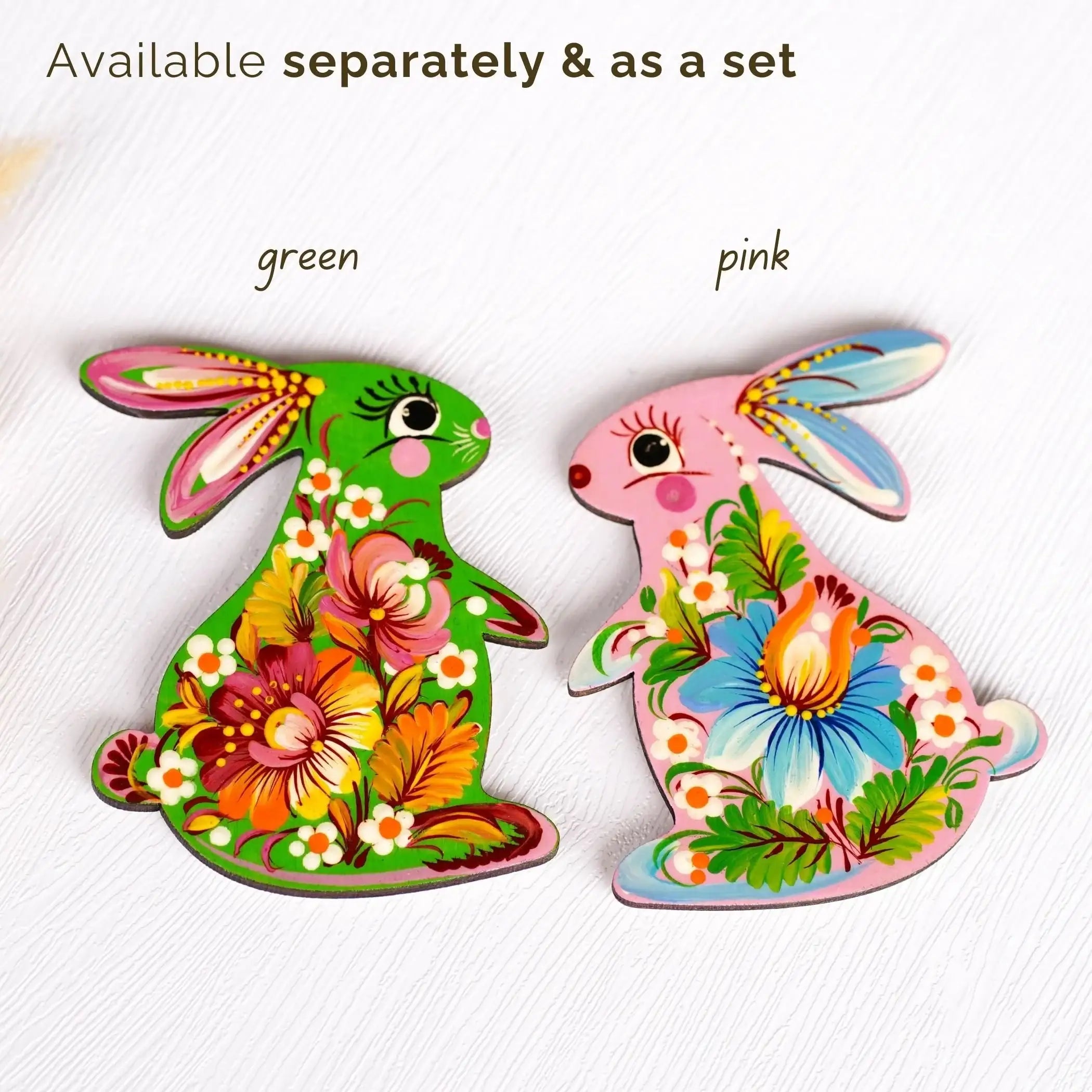 Painted Wooden Bunny Fridge Magnet, Personalized Petrykivka Easter Bunny Decorative Magnet