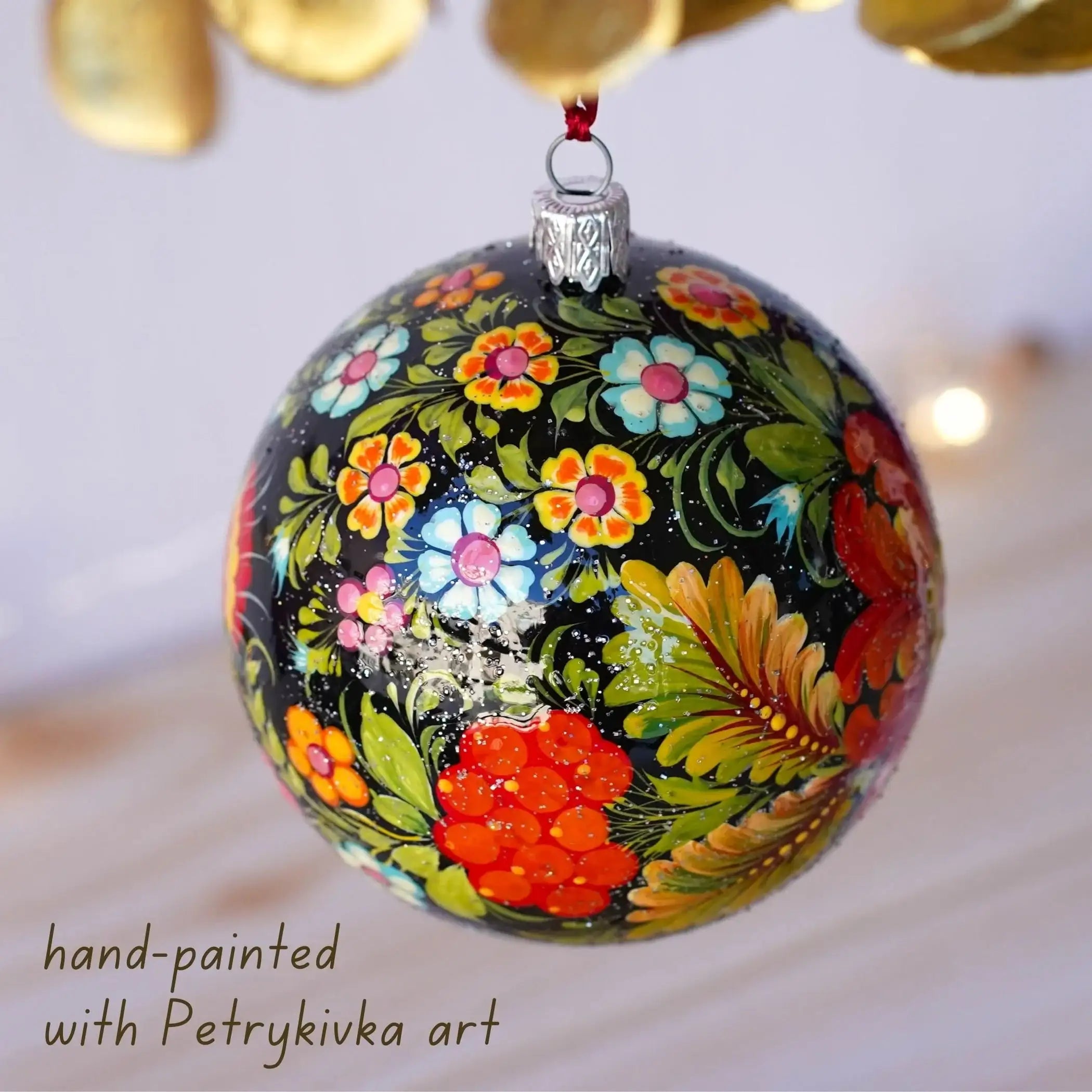 Hand-painted Chicken Ornament - Handmade Ukrainian Christmas Tree Ball Ornament, Farm Animal Petrykivka Art Christmas Baubles