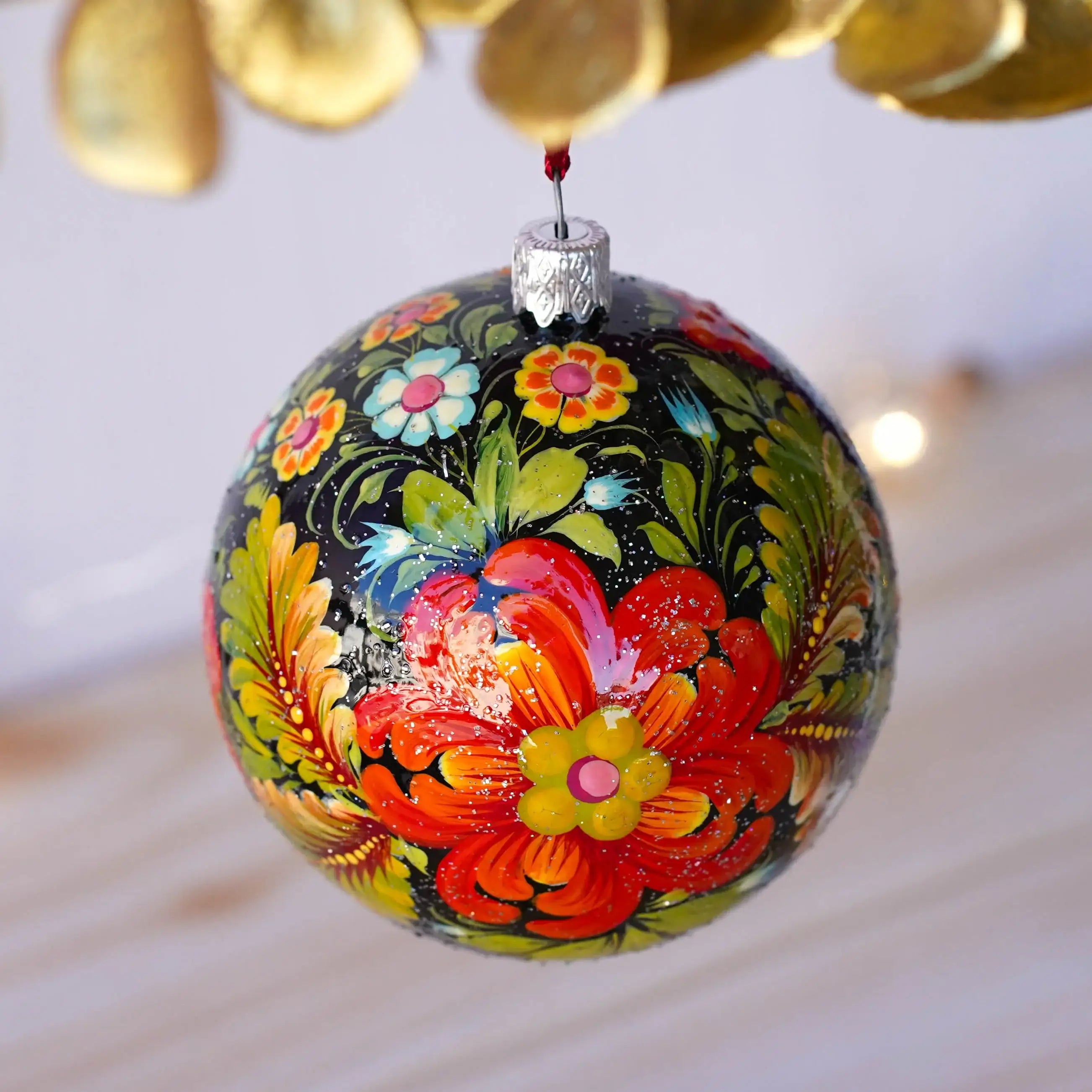 Hand-painted Chicken Ornament - Handmade Ukrainian Christmas Tree Ball Ornament, Farm Animal Petrykivka Art Christmas Baubles