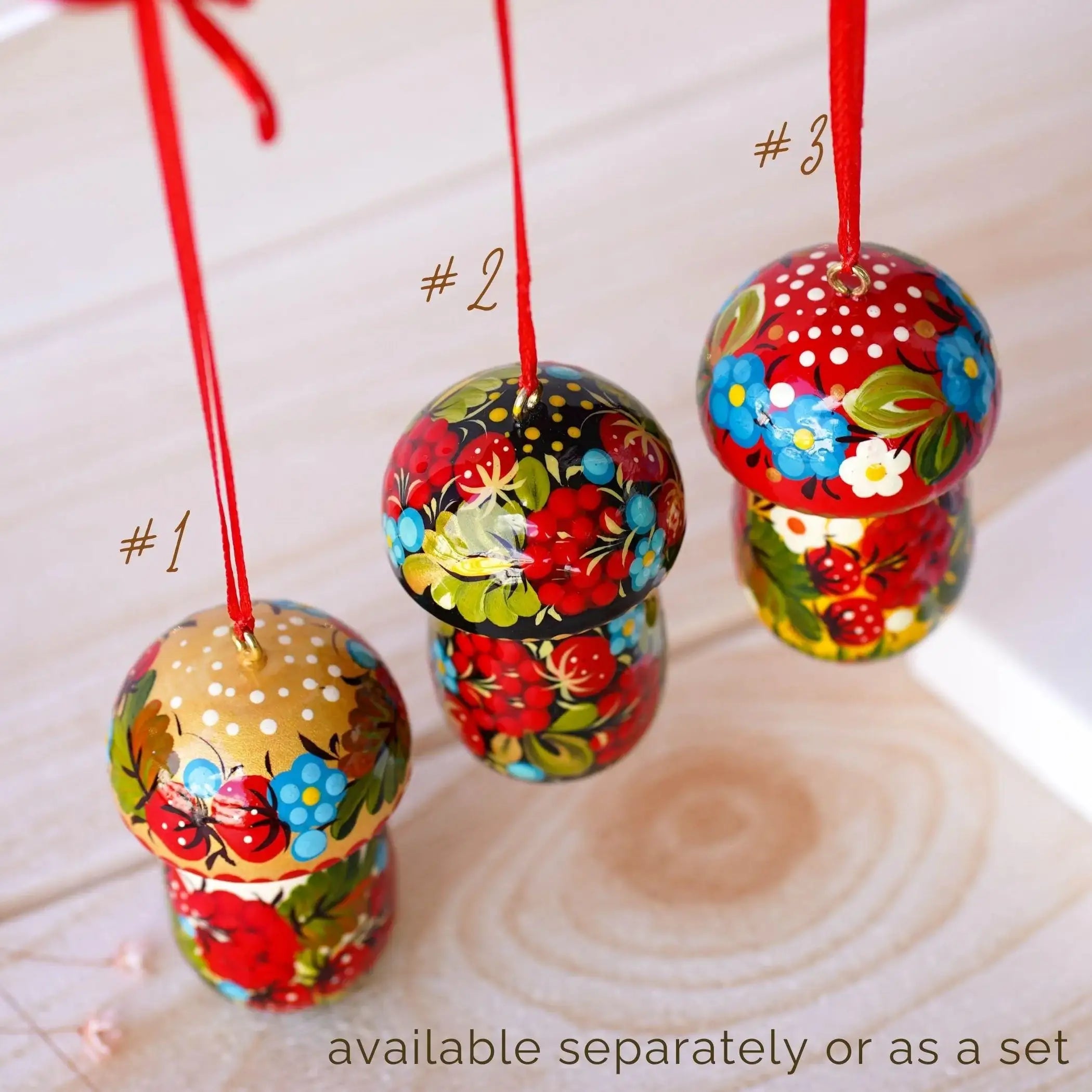 Fillable Painted Mushroom Ornament - Handmade Ukrainian Keepsake Ornament with Openable Lid & Space for Gift, Red Flower Petrykivka Ornament