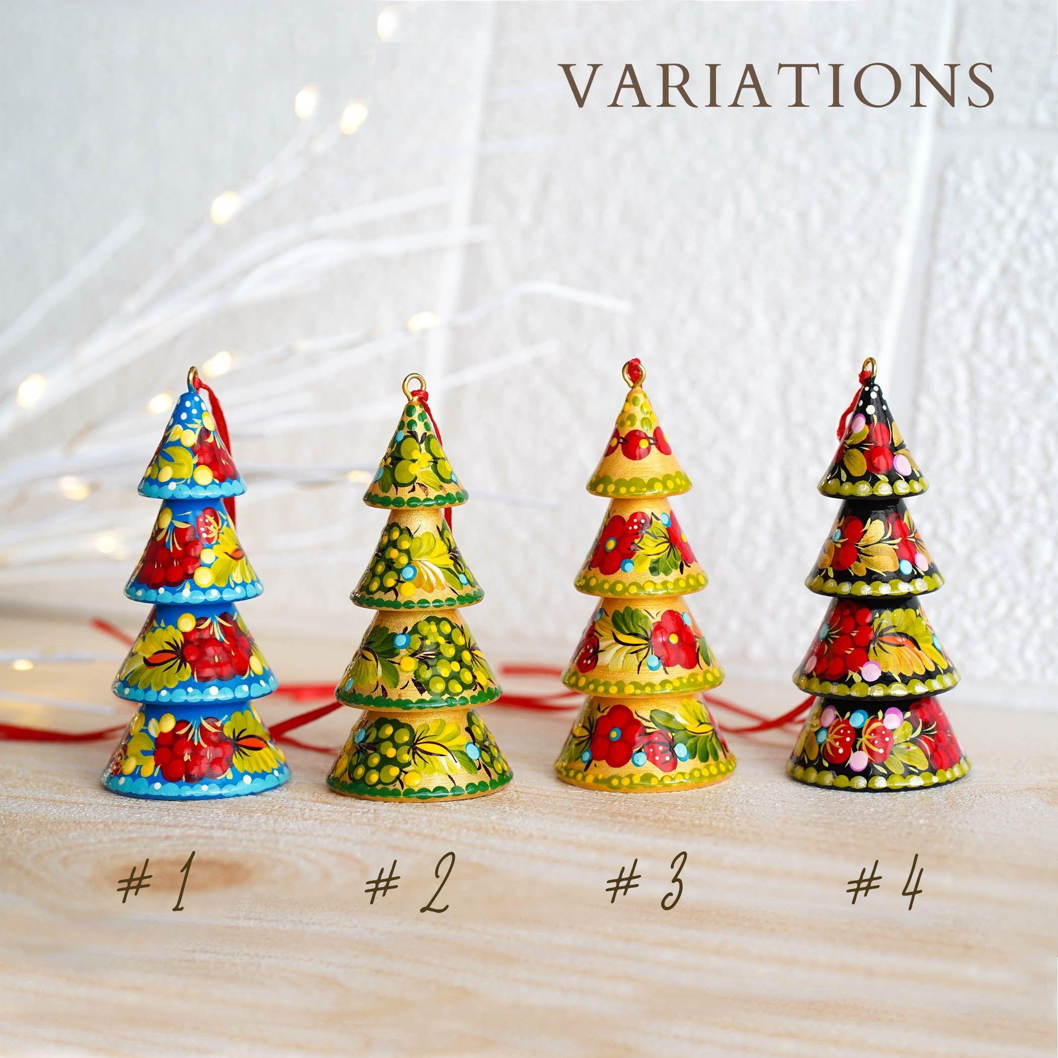 Hand-painted Wooden Christmas Tree-Shaped Ornament - Handmade Ukrainian Petrykivka Art Christmas Decoration, Red & Blue Dimensional Tree