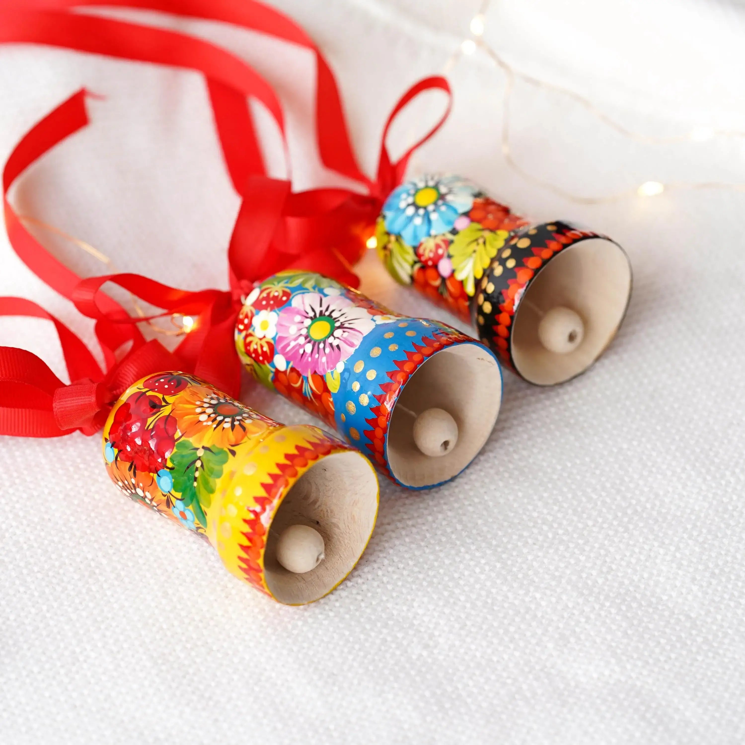 Painted Wooden Bell Easter Ornament - Handmade Ukrainian Petrykivka Bell