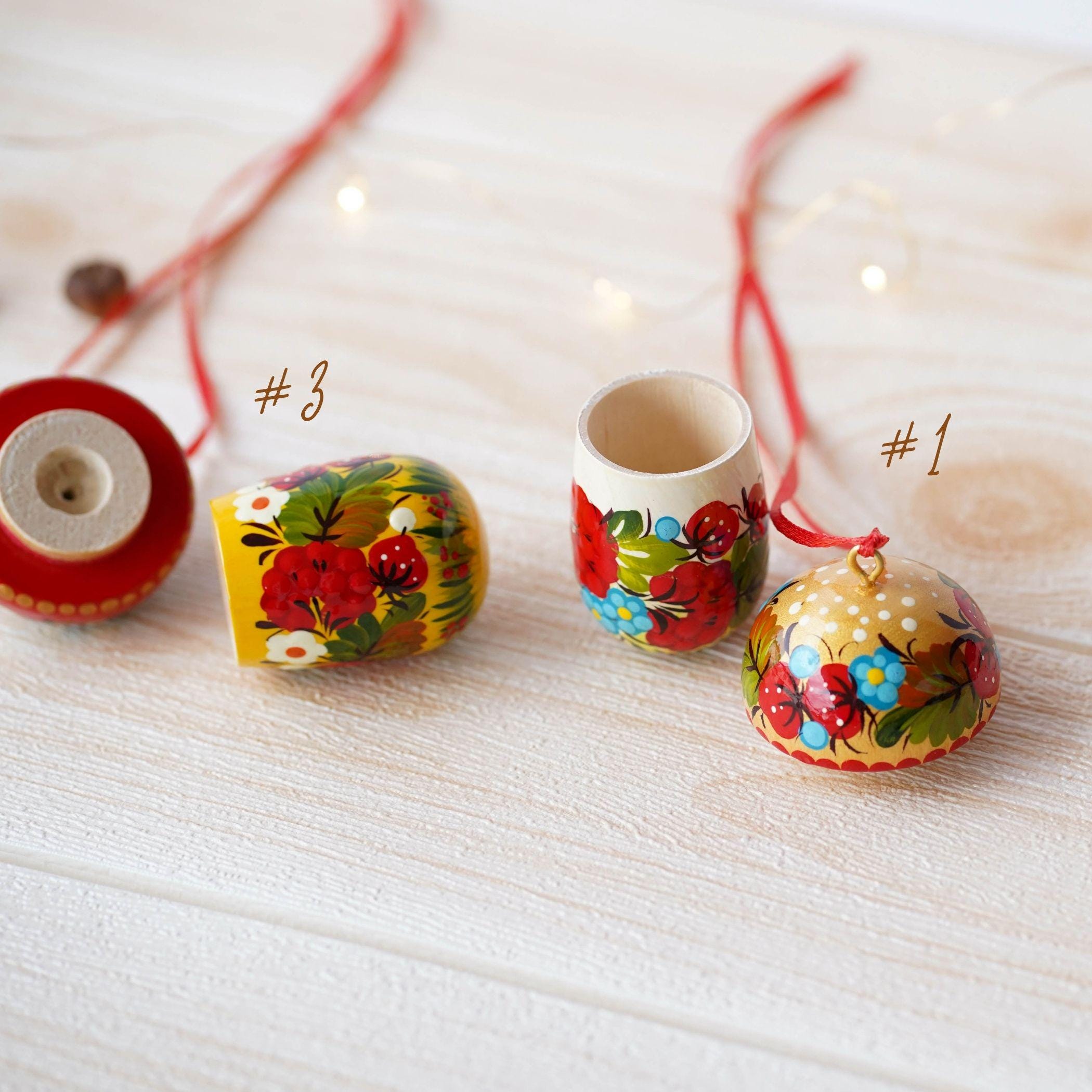 Fillable Painted Mushroom Ornament - Handmade Ukrainian Keepsake Ornament with Openable Lid & Space for Gift, Red Flower Petrykivka Ornament