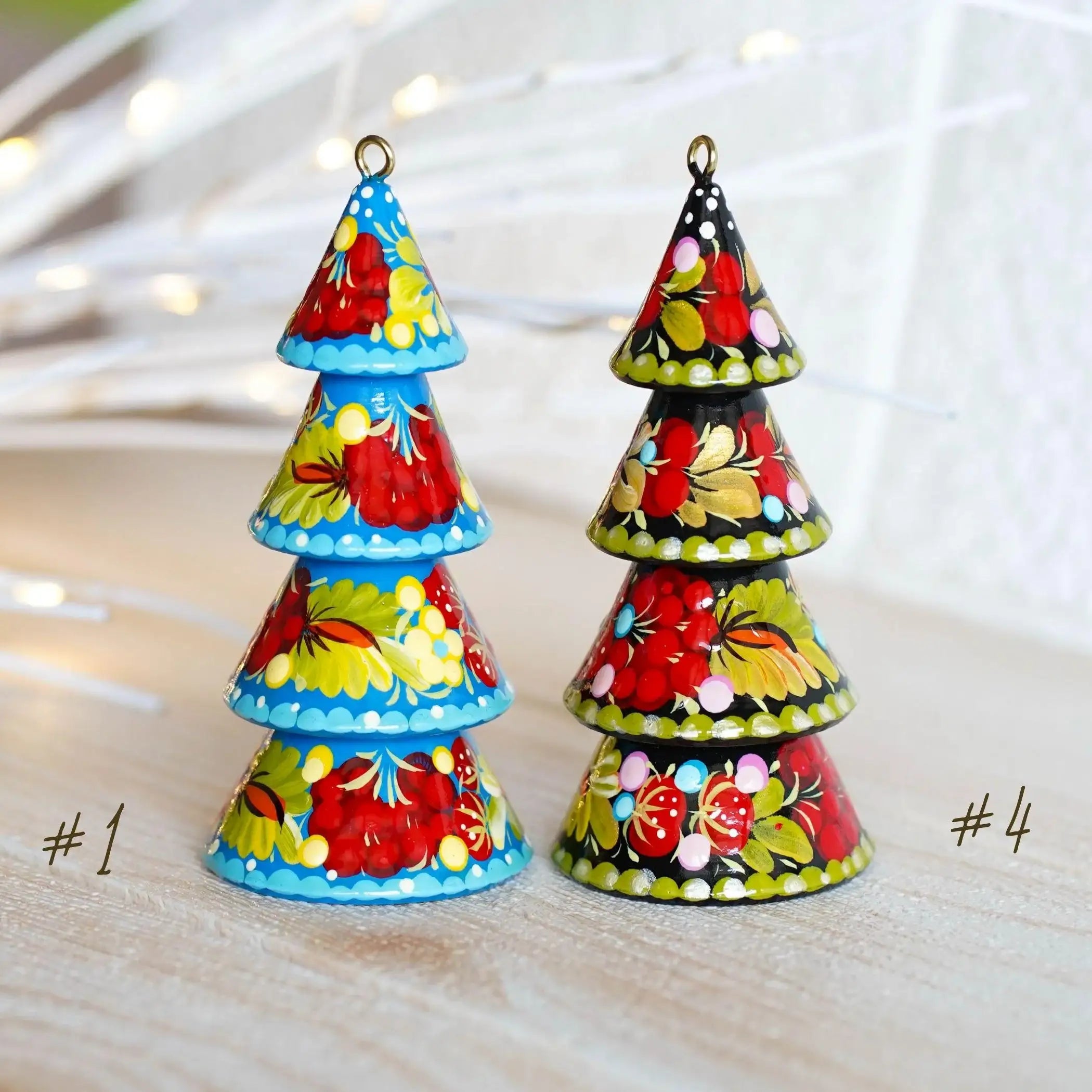 Hand-painted Wooden Christmas Tree-Shaped Ornament - Handmade Ukrainian Petrykivka Art Christmas Decoration, Red & Blue Dimensional Tree