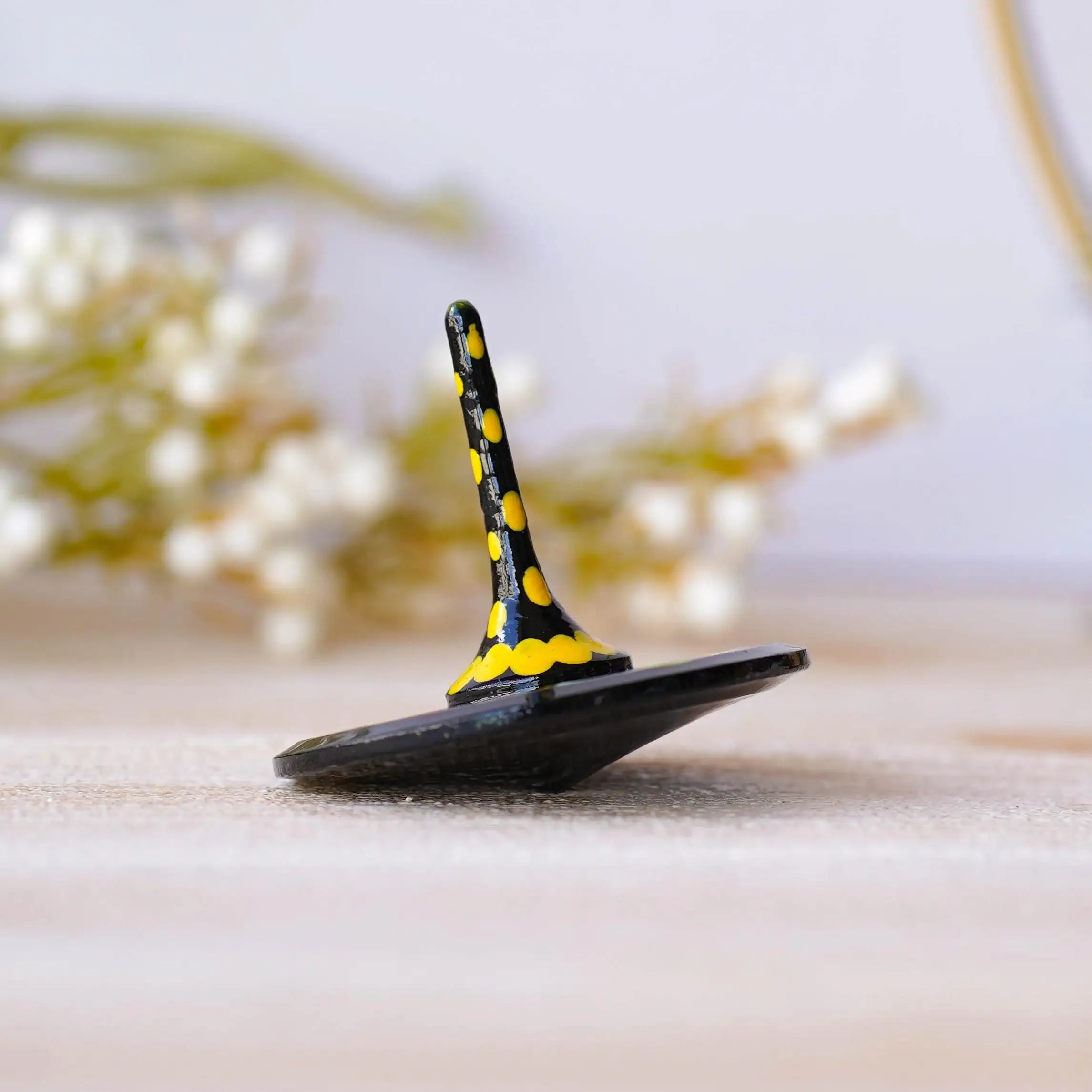Hand-painted Wooden Spinning Top - Handmade Strawberry Spinning Top, Yellow Flower Ukrainian Spinning Top, Unique Party Bag Favor