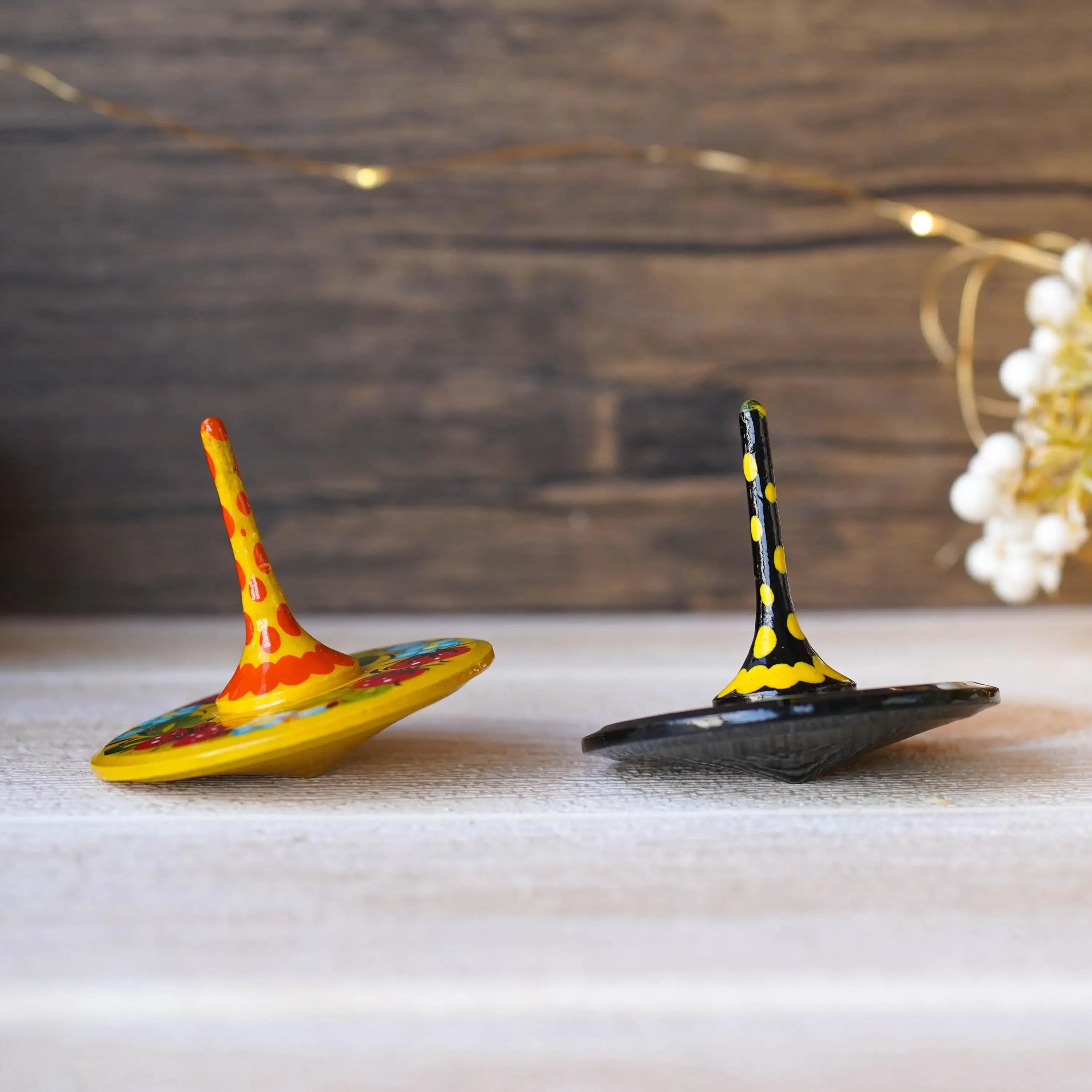 Hand-painted Wooden Spinning Top - Handmade Strawberry Spinning Top, Yellow Flower Ukrainian Spinning Top, Unique Party Bag Favor