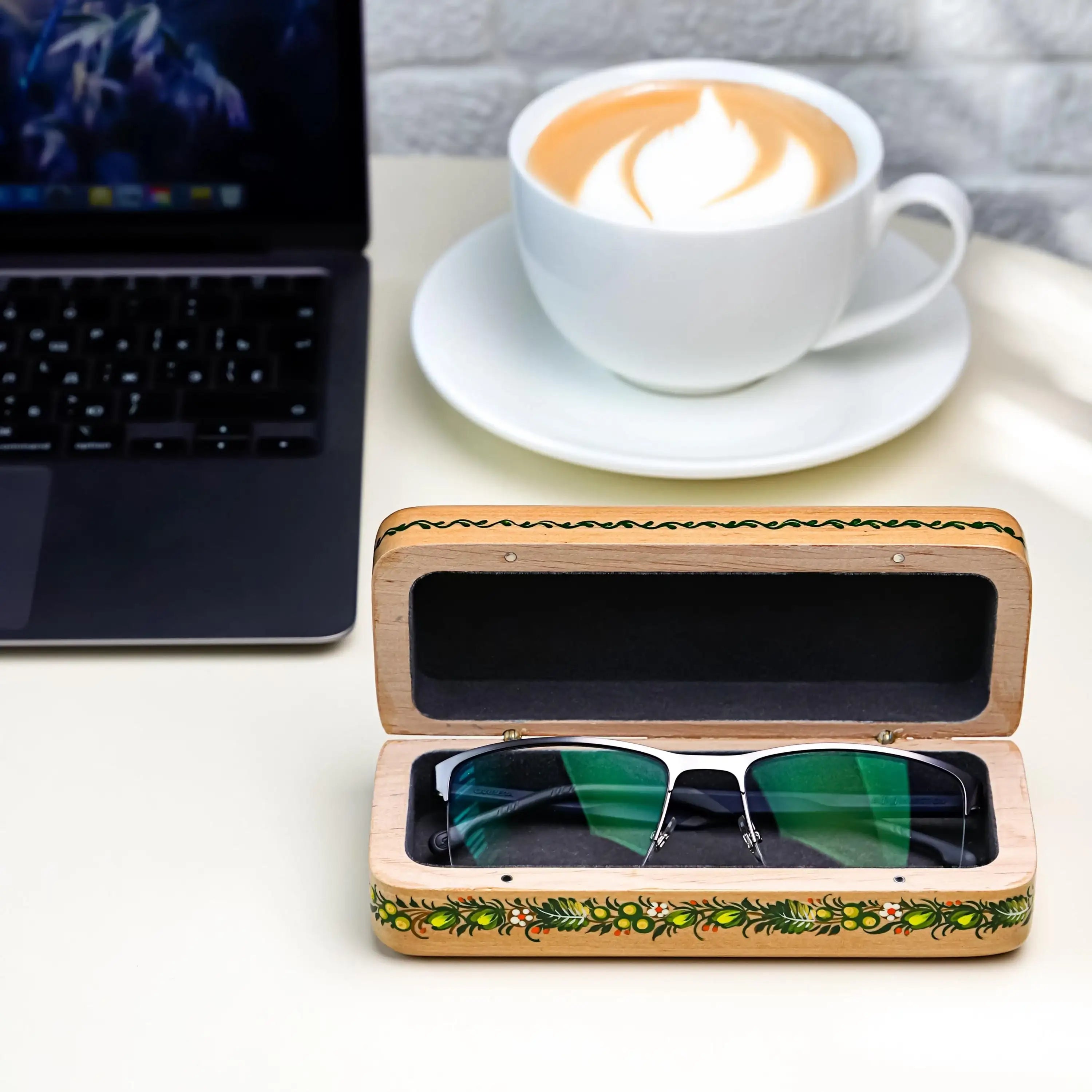 Hand-painted Wooden Glasses Case - Personalized Hummingbird Eyeglass Holder, Ukrainian Petrykivka Folk Art Gift for Readers